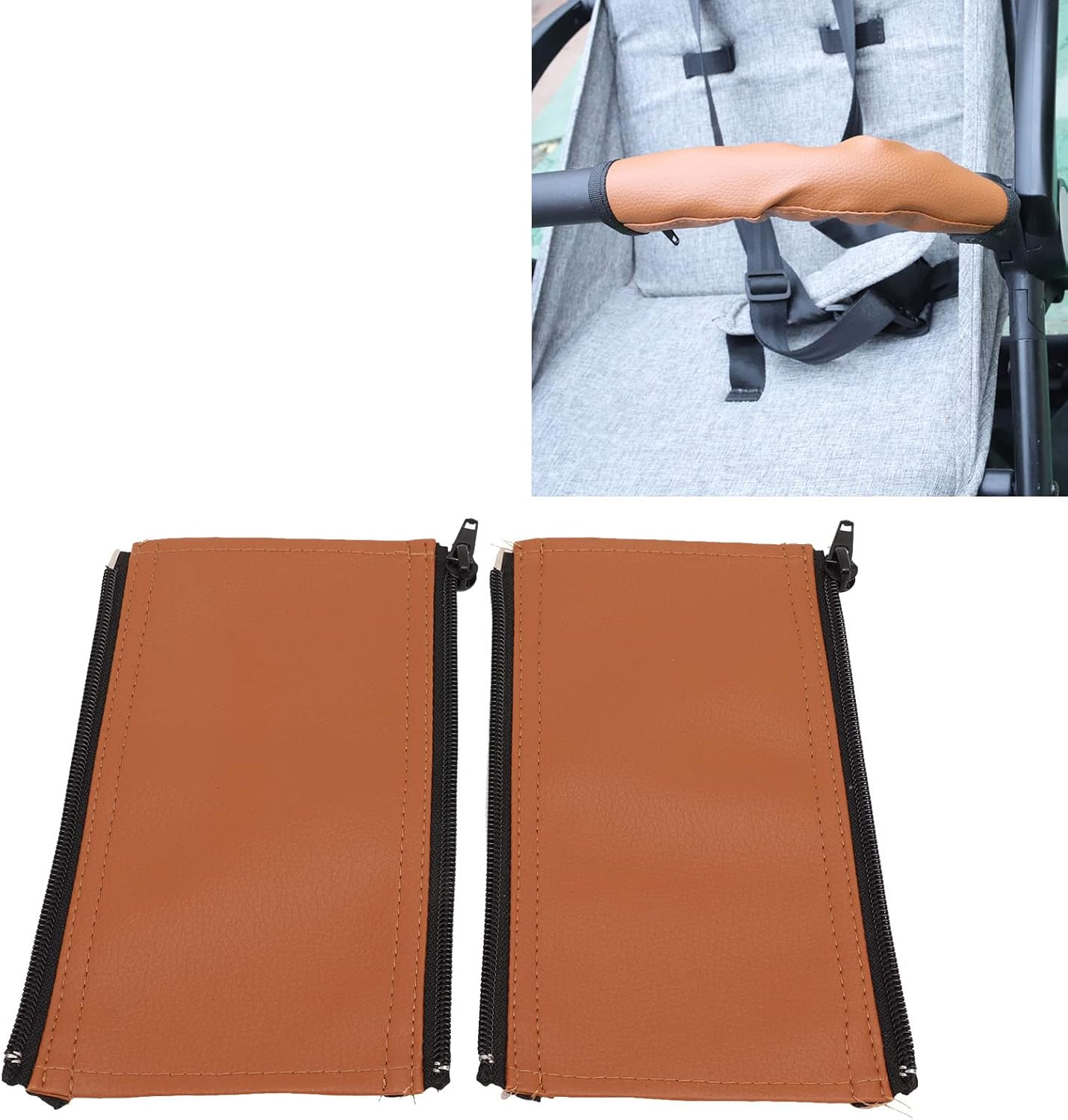 Stroller Handle Sleeve, Stroller Armrest Handle Covers Glazed 2Pcs Elastic Grip Bar Protection for Daily Use (Brown) image number 1