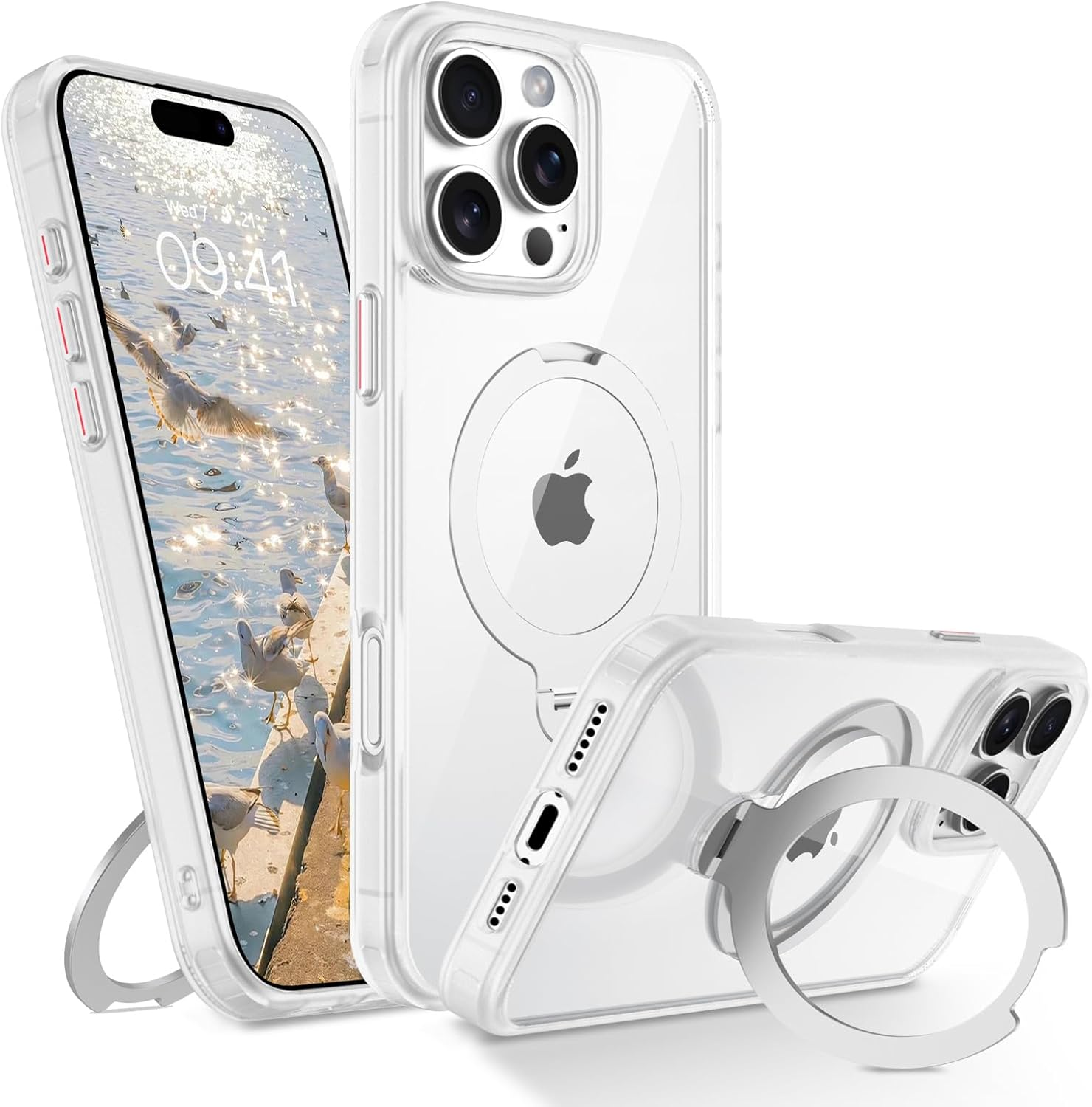 VENINGO Iphone 16 Pro Case, Compatible with Magsafe Transparent Back Case with Invisible Ring Stand Frosted Frame Shockproof Protective Slim Fit Anti-Yellowing Case for Iphone 16 Pro 6.3 Inch, Clear image number 2