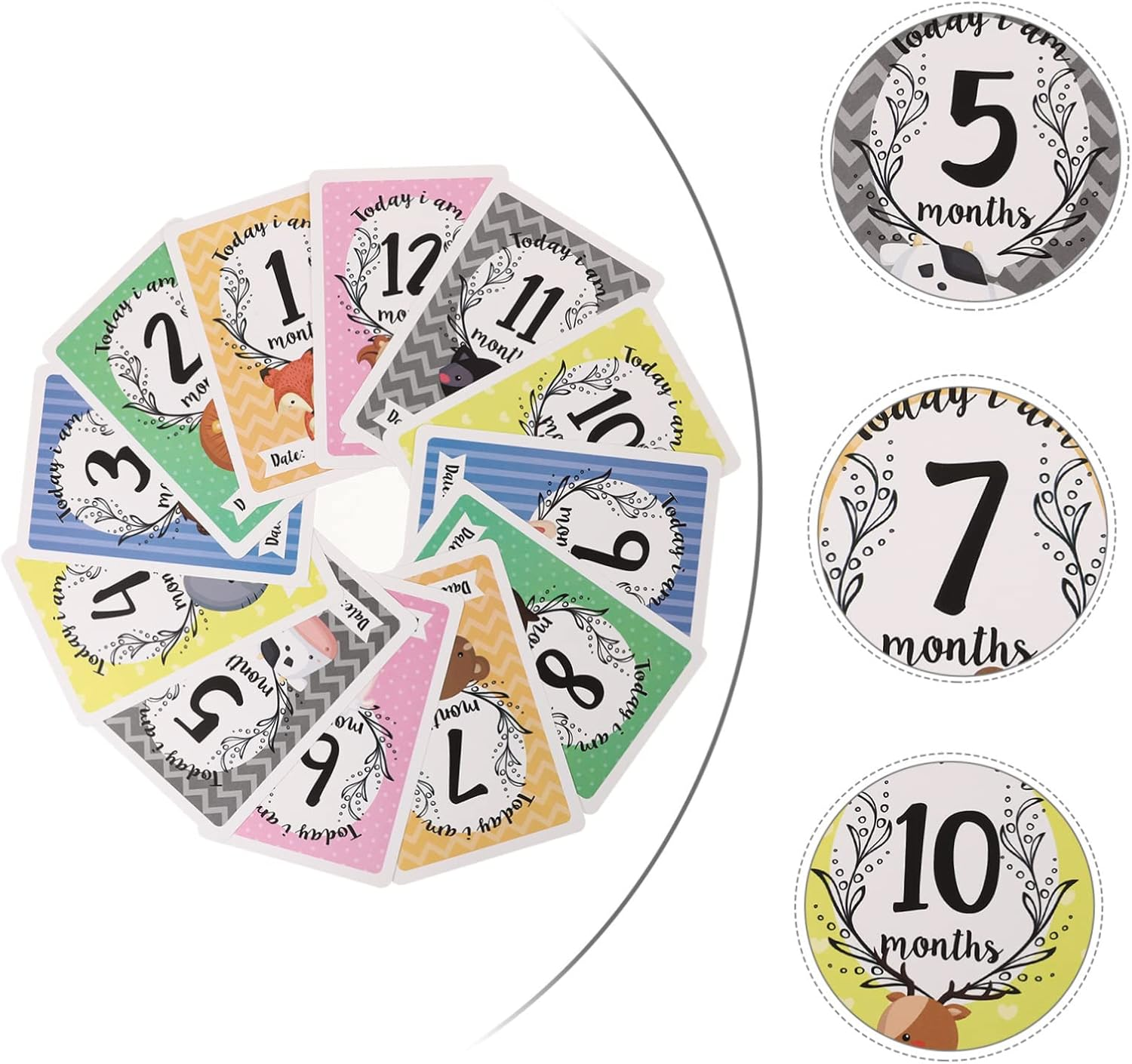 12Pcs Animal Monthly Cards Milestone Cards Growth Recording for Commemorative Occasions