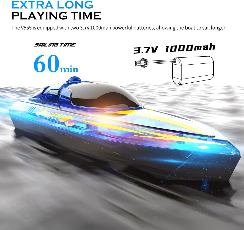 B-Qtech Remote Control Boat for Kids, 20KM/H High Speed RC Racing Boat with LED Light, 2 Rechargeable Batteries Long Playing, RC Boat Toys Gifts for Adults and Kids Pools Lakes Swimming Pool image number 2