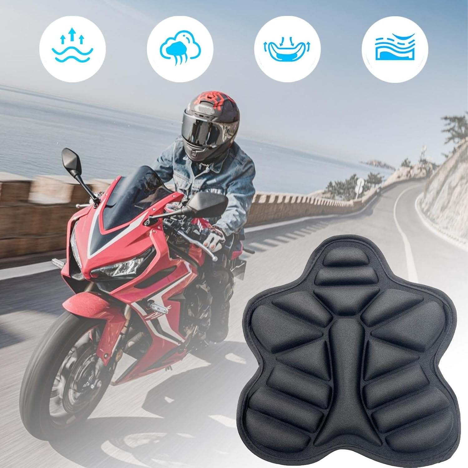 Motorcycle Seat Cushion - Breathable Motorcycle Air Cushion Seat Pad - anti Slip for Long Rides