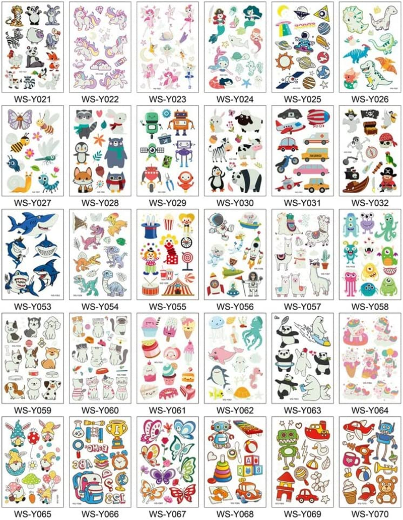 30 Sheets Luminous Tattoo Stickers,Lot Luminous Tattoo Face Temporary Color Unicorn Mermaid Dinosaur Tattoo Child Cute Tattoo Sticker Body Tattoo for Kids image number 4