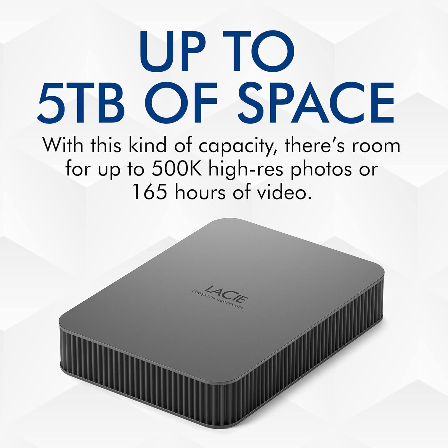 Lacie Secure USB-C 5TB Mobile External Hard Drive, Space Grey image number 1
