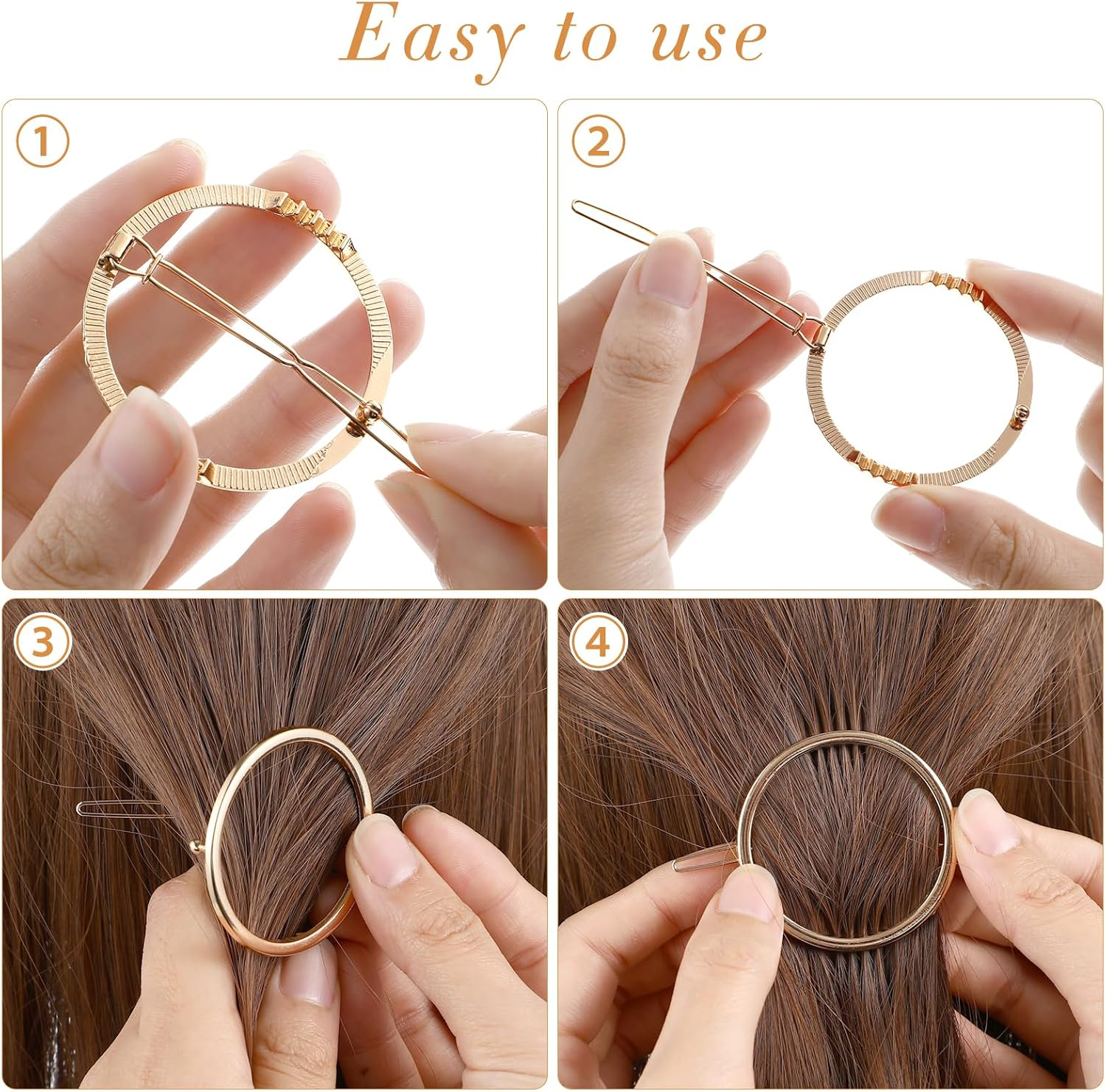 FOMIYES Pack of 2 Minimalist round Ponytail Clips, Alloy Circle Hair Clips, Headpiece, Creative Metal Hair Pin for Women and Girls (Silver) image number 4