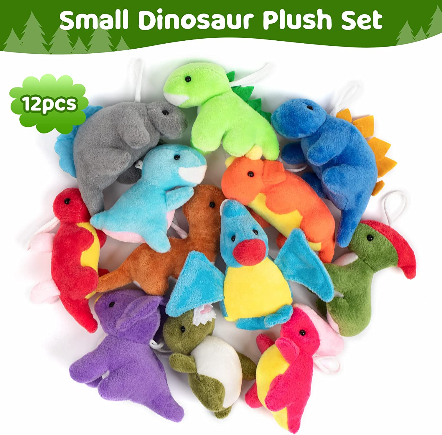 Mocoosy 12 Pack Dinosaur Plush Set, Mini Dinosaur Stuffed Animals Bulk for Kids, Dinosaur Plush Party Favors, Dino Plush Keychain for Girls Boys Dinosaur Birthday Party Favor Supplies image number 5