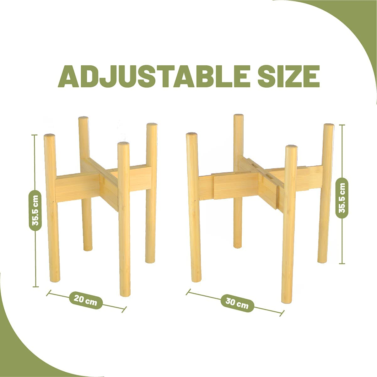 Five Lime, Bamboo Plant Stand, Adjustable Height and Width, Fits 20-30Cm Pots, Mid Century Modern Indoor Planter Stand for Any Home D&eacute;cor, Suitable for Indoors, Homes, Apartments, Offices (Black Stand) (Natural) image number 1