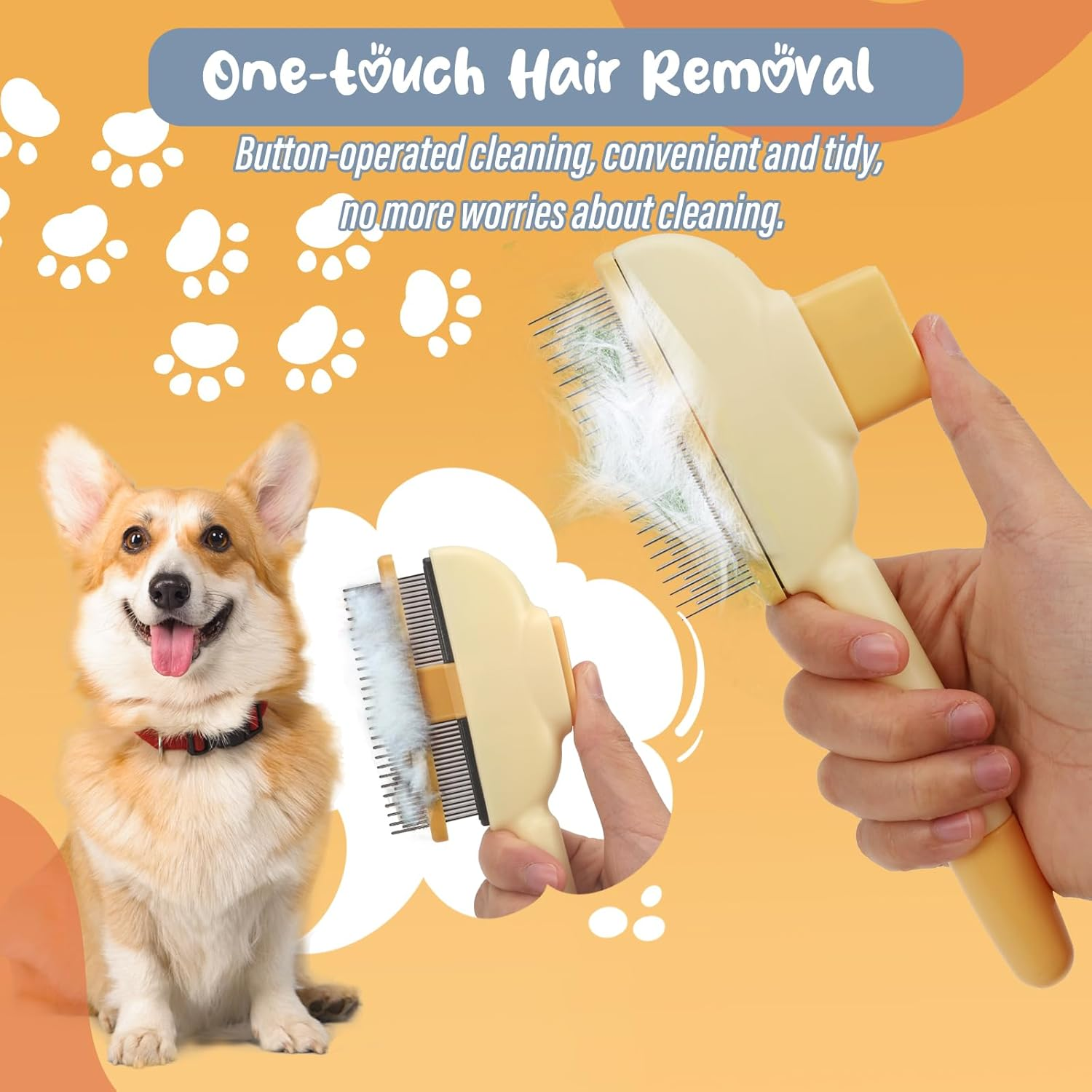 Viiotu Upgrade Pet Hair Remover Comb, One Click Self Clean Dog & Cat Brush Smooth Teeth for Safe Massage, Long Teeth Remove Underfur & Lice, Dual - Length Teeth Untangle for Dog Cat - Yellow image number 2