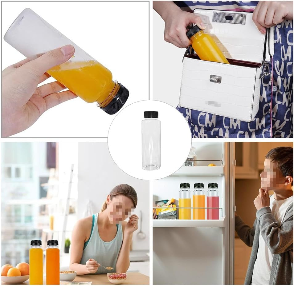 20 Pcs Plastic Bottles with Caps, Wanfoou 250Ml Plastic Juice Bottles with Caps, Reusable Juice Containers with Labels, Bulk Clear Empty Juicing Bottles for Smoothie Milk Cold Water Beverages