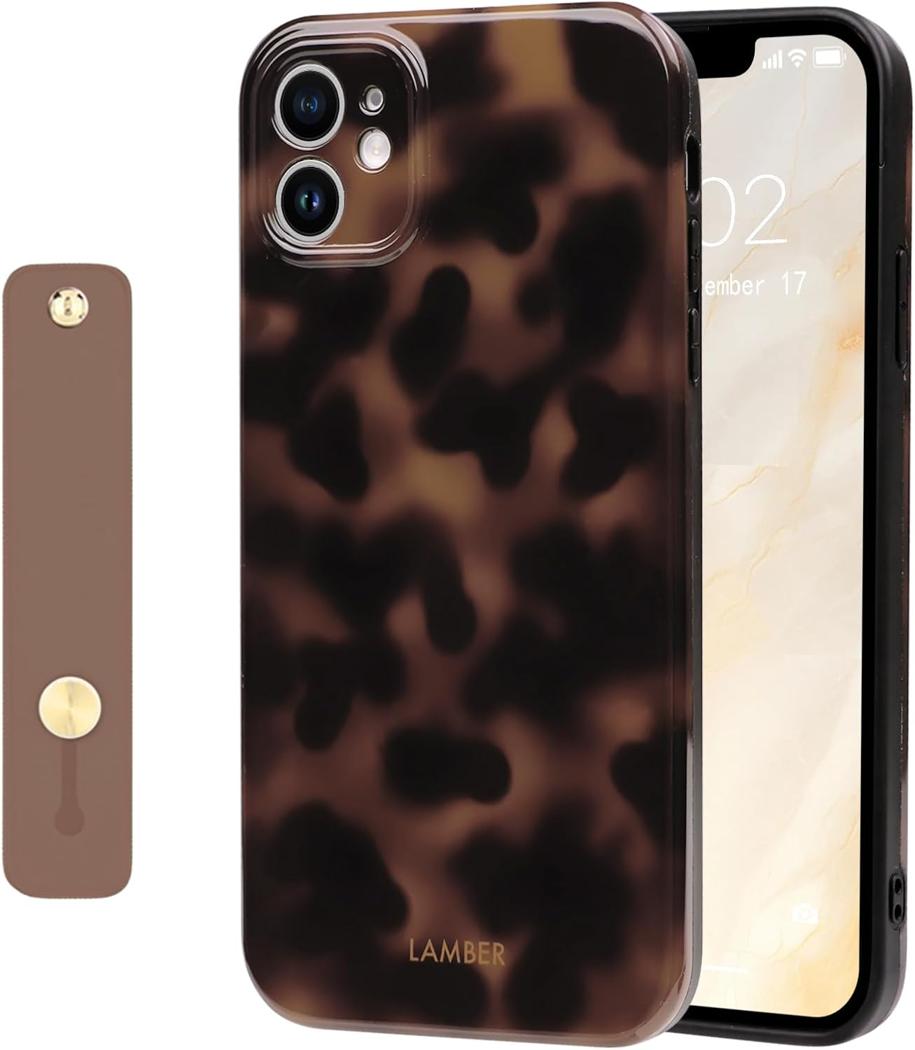 NITITOP Compatible with Iphone 11 Case Cute Leopard Print Brown Amber Tortoise Design for Women Girls Men with Wrist Adjustable Hand Strap Kickstand Aesthetic Protective Cover - Brown
