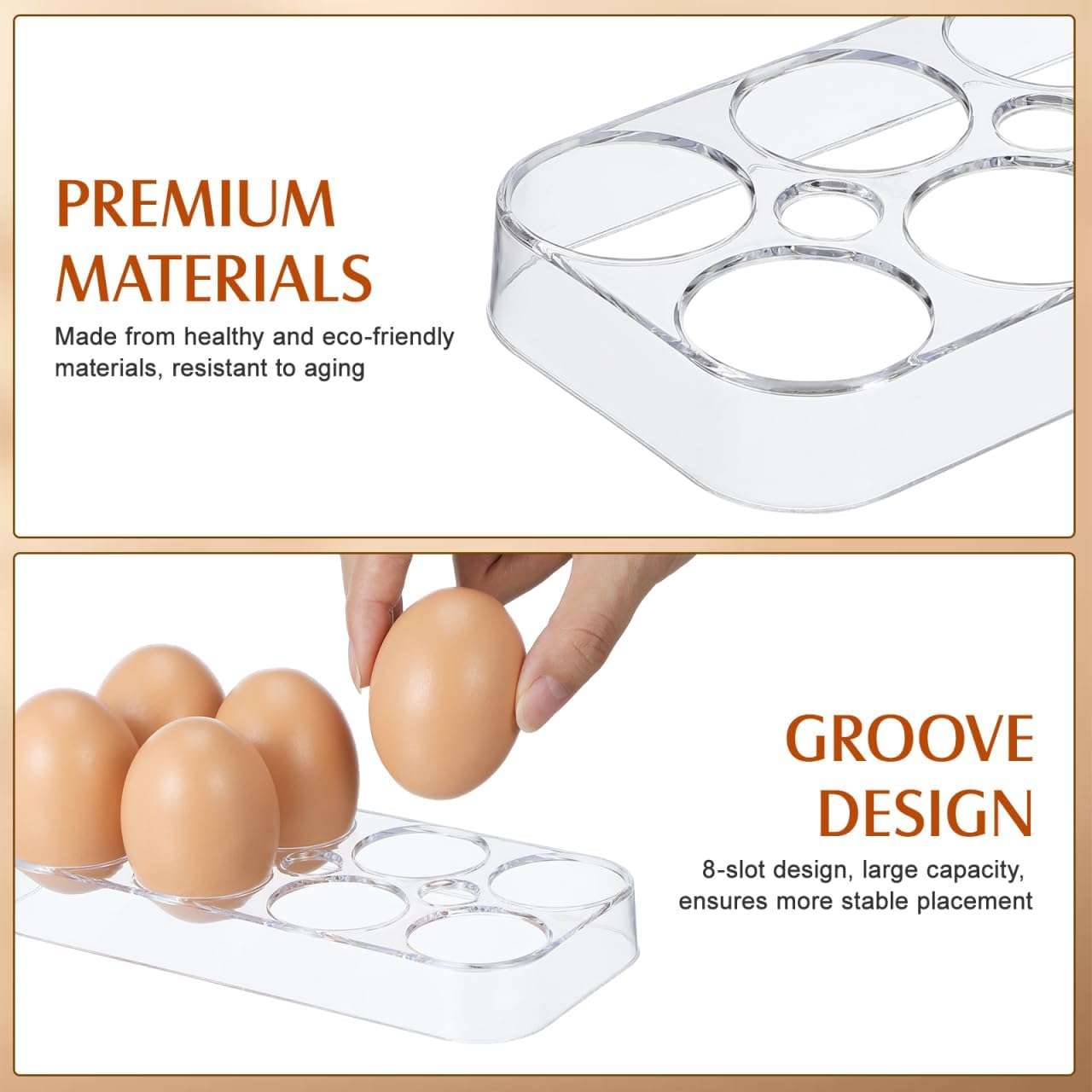 Tofficu 8 Egg Holder for Fridge Egg Tray with Transparent Cover Compact Pp Storage Rack Organiser for Refrigerator Kitchen image number 4