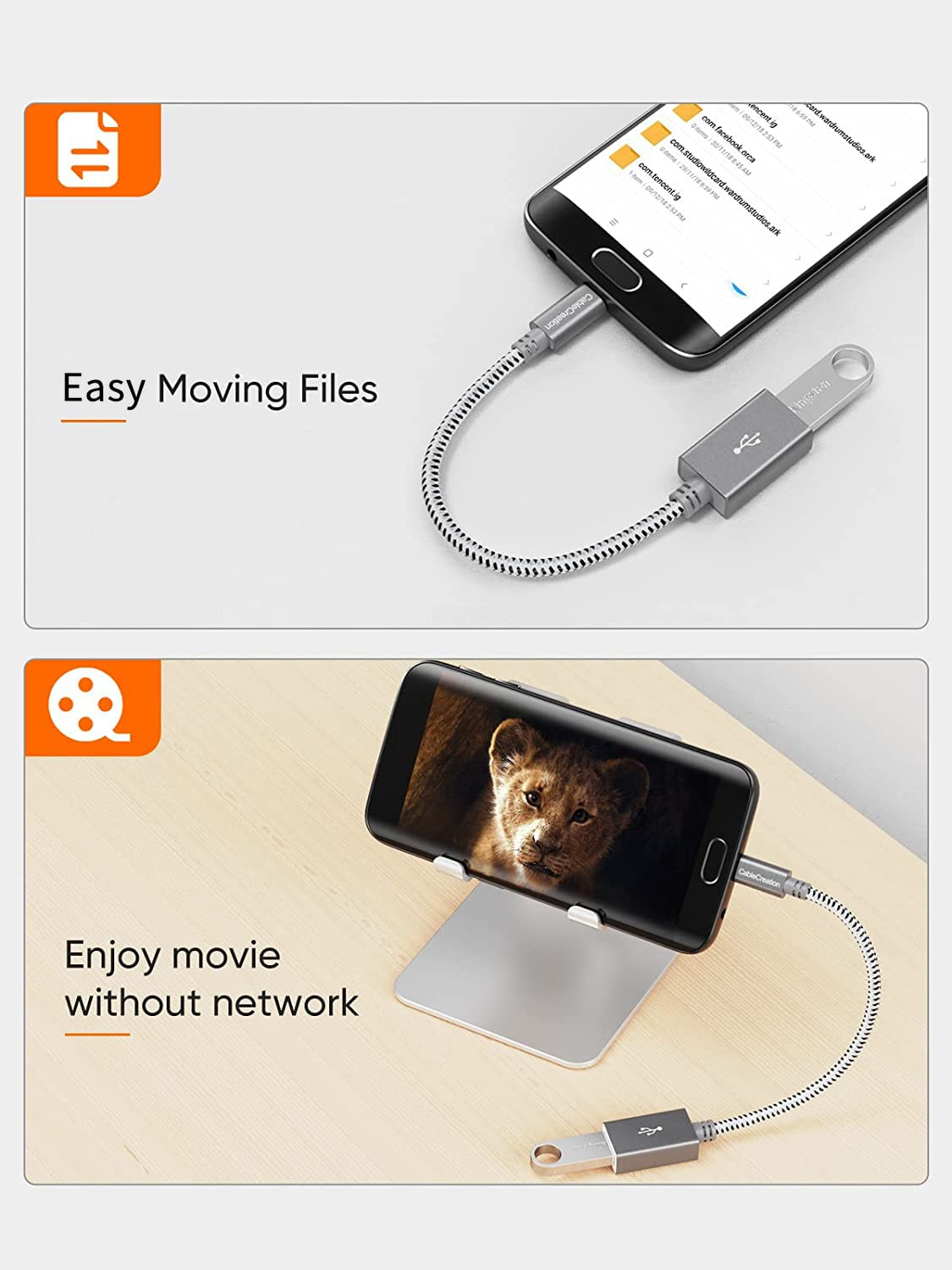 Cablecreation Micro USB 2.0 OTG Cable Braided on the Go Adapter Micro USB Male to USB Female Compatible with Samsung S7, Flash Drive, Mouse, Keyboard, Game Controller, Aluminum Space Gray image number 5