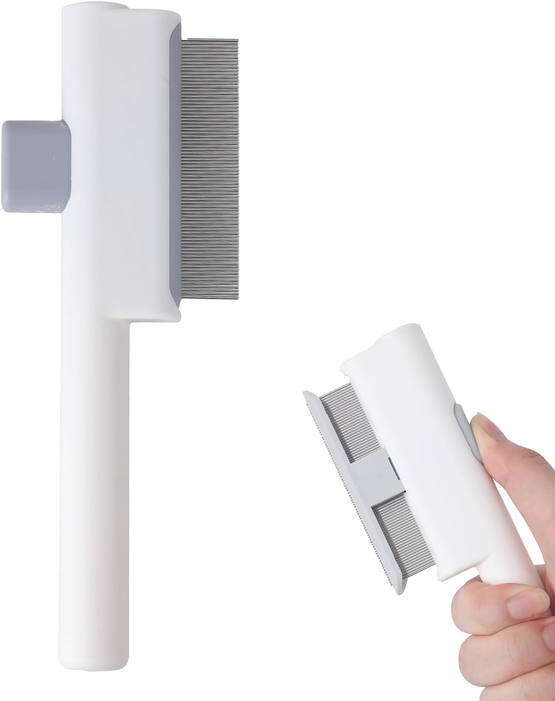 Pet Hair Remover Comb, Cat Brush with Release Button Self-Cleaning Pet Grooming Brush for Shedding Tangles & Removal Loose Hair for Dogs Cats (Side by Side Tooth) image number 6