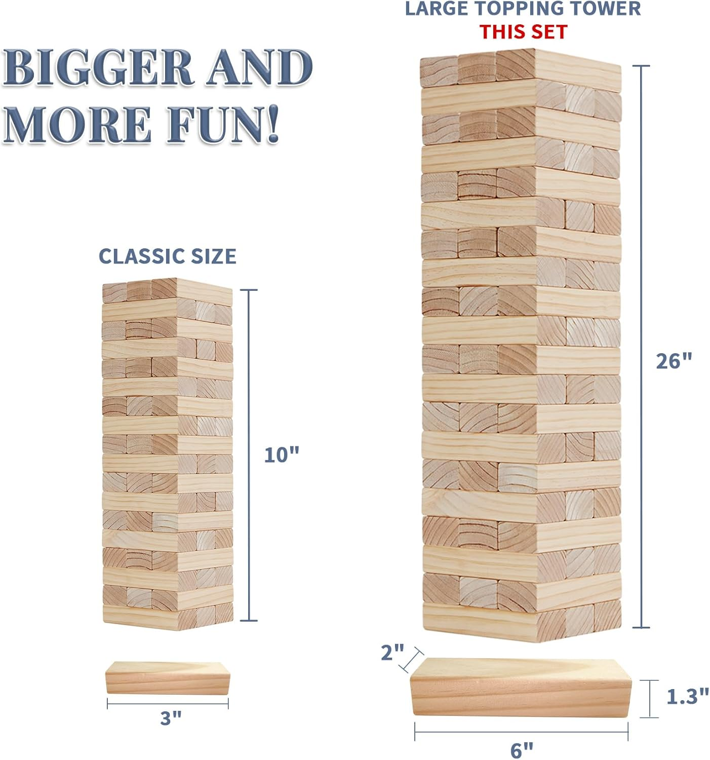 Megwoz Giant Tumble Tower, Stacking Backyard Game with 1 Dice|Scoreboard| Carrying Bag, Premium Pine Wooden Block Game Set for Kids Adult Family- 48 Pieces (1.5Ft to over 3.5Ft ) image number 3