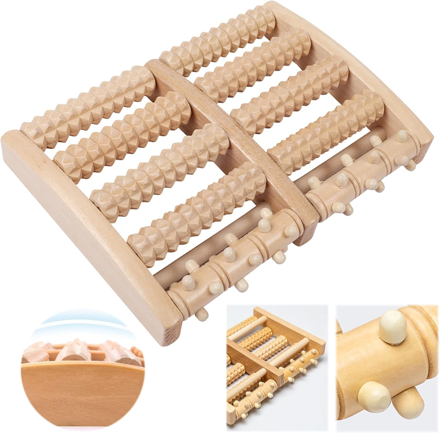 Dual Foot Massager Roller,Dual Relief for Plantar Fasciitis,Heel,Arch Pain & Stress - Acupressure Reflexology Tool for Overall Relaxation and Better Sleep,Wooden Acupressure Massage Tool image number 5