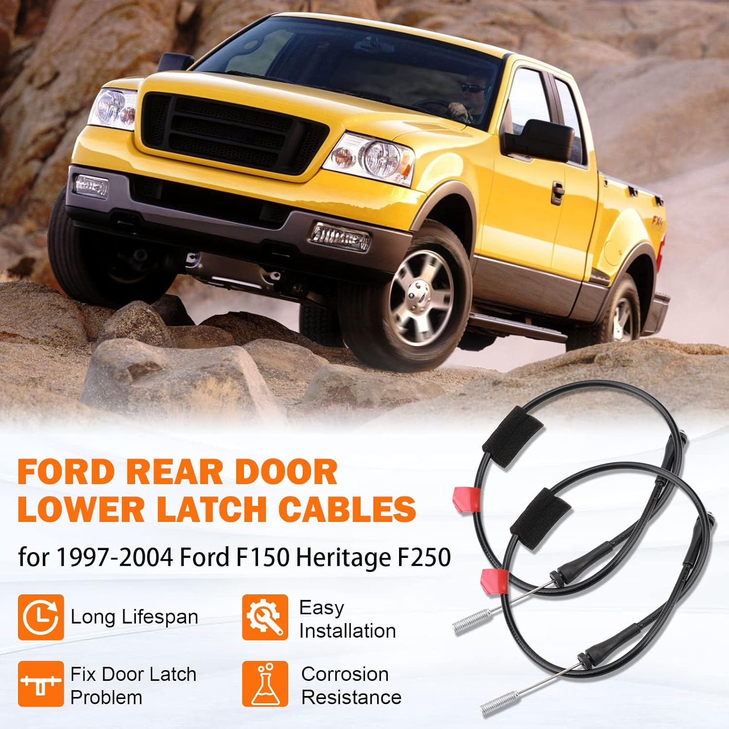 Rear Door Lower Latch Cables for 1997-2003 Ford F150, 2004 F150 Heritage, 1997-1999 F250 Extended Cab Rear Left & Right Side Back Door Latch Lock Release Cable Repair Kit 6L3Z18264A01C 6L3Z18264A00C image number 5