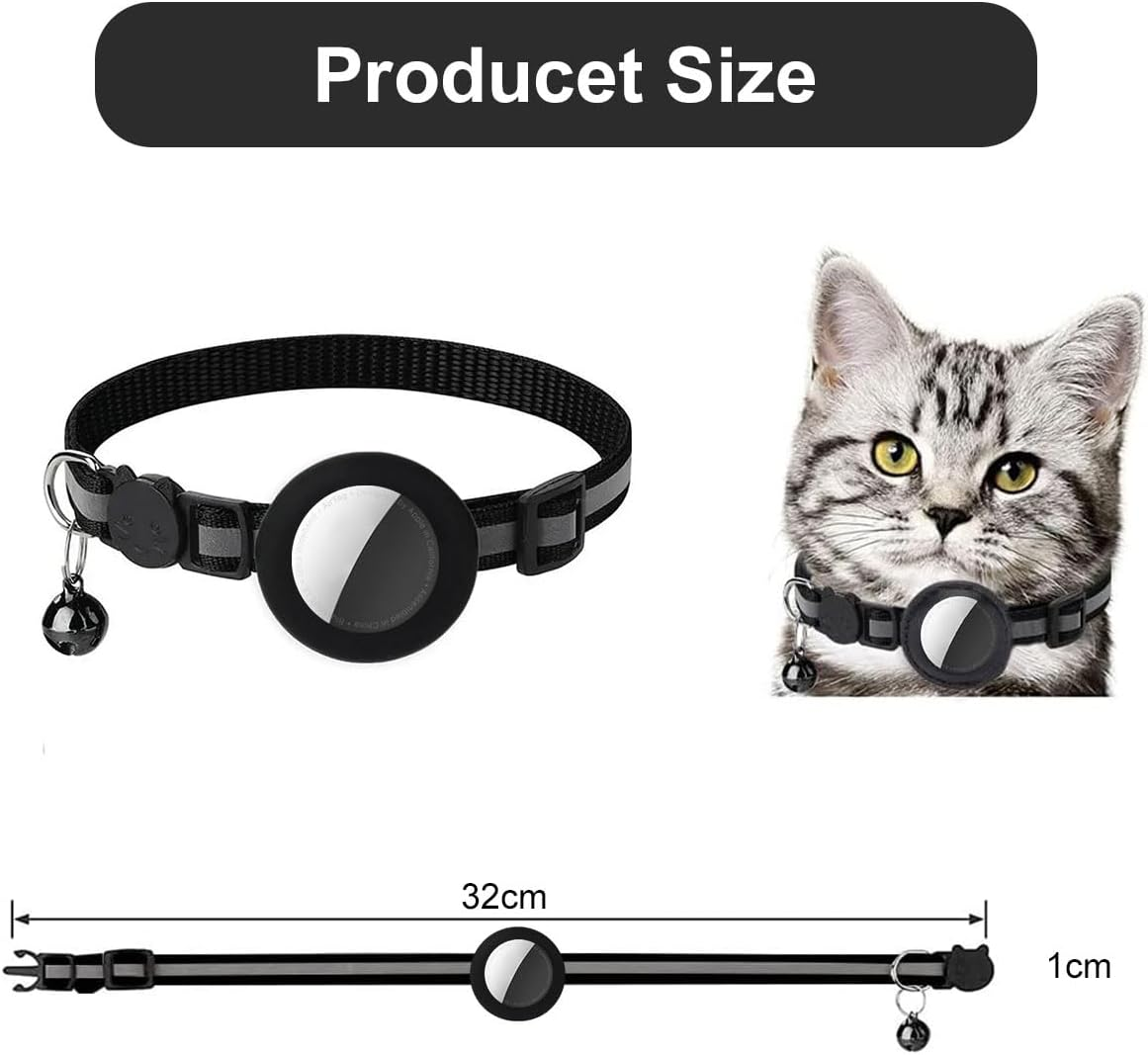 Airtag Cat Collar with Bell, Personalised Airtag Collar Cat, Cat Collar, Reflective Airtag Cat Collar with Airtag Case, Airtag Cat Collar for Kittens, Cat (Black) image number 6