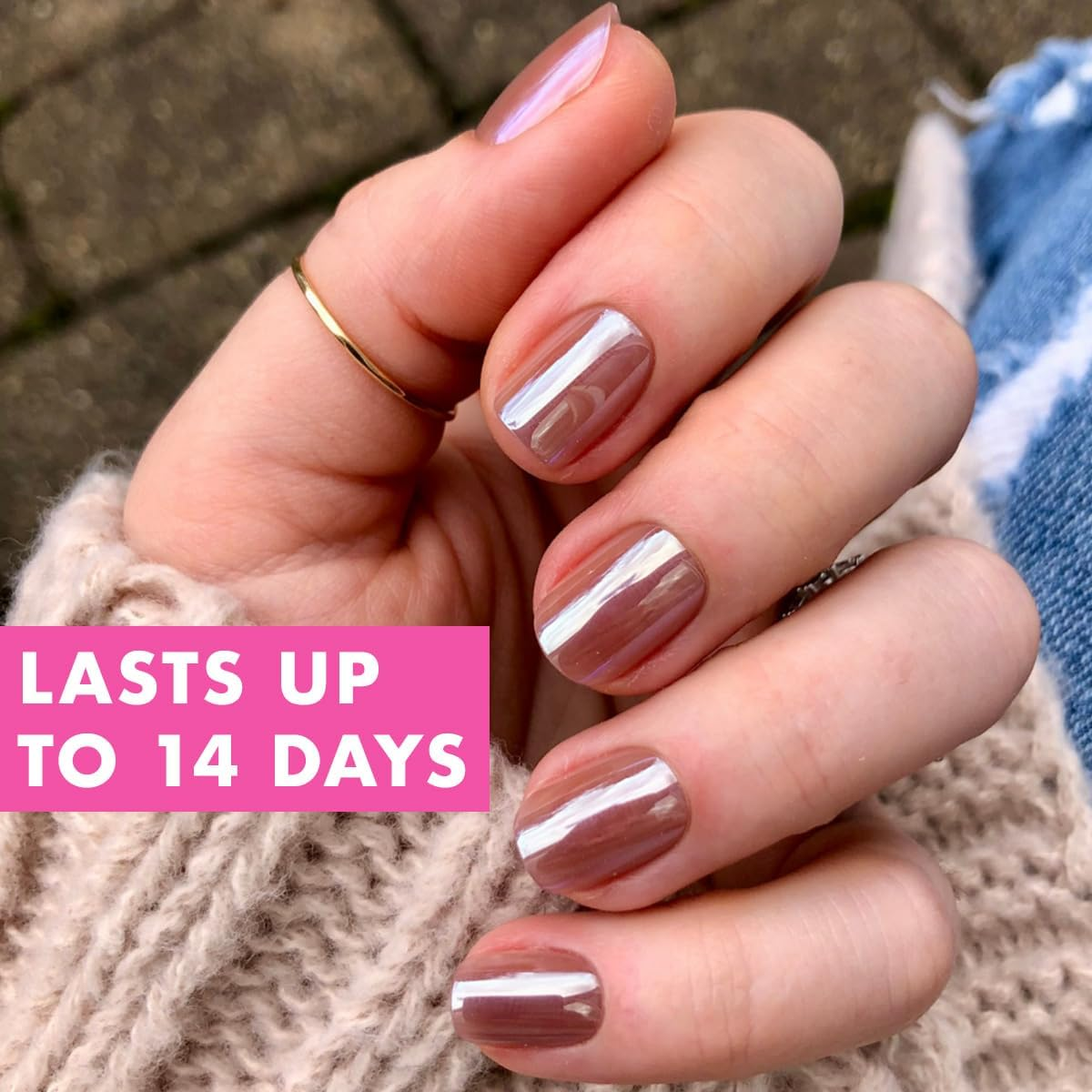 Olive & June Mani Minimalist Instant Press on Nails (Glue) | Taupe | Extra Short, Squoval 42 Fake Nails, 21 Sizes Non-Toxic, Long-Lasting Barely-There Look | Taupe Jelly Chrome image number 6