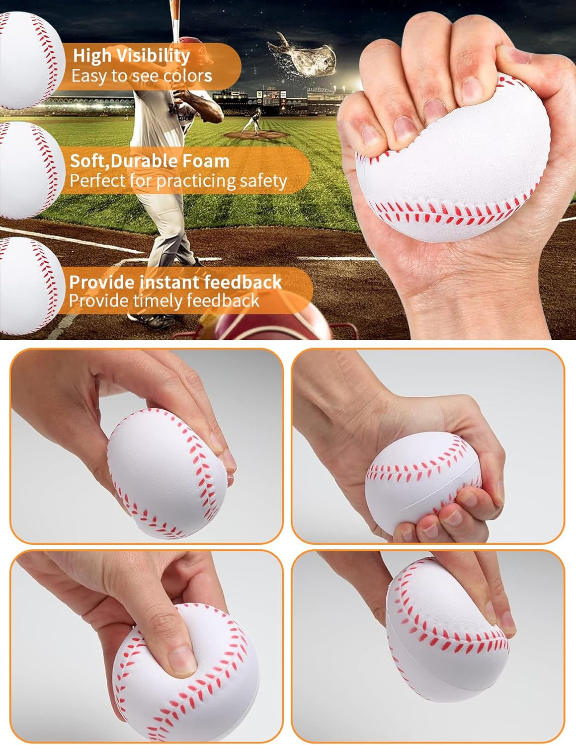 6 PCS Soft Foam Baseballs, 6Cm Mini Baseballs for Teenager, Sports Squeeze Balls for Practice Training, Professional Outdoor Foam Baseballs, Portable Indoor Training Stress Balls for Beginners image number 3