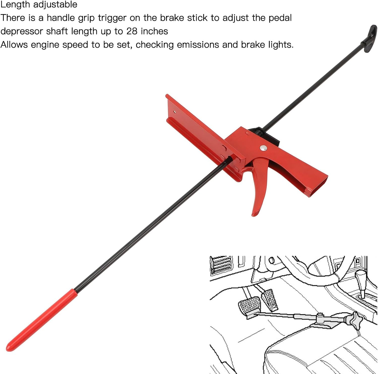 Adjustable Brake Pedal Depressor, 28 Inch Tool with Rubberized Foot for Car Brake, Accelerator, Pedal