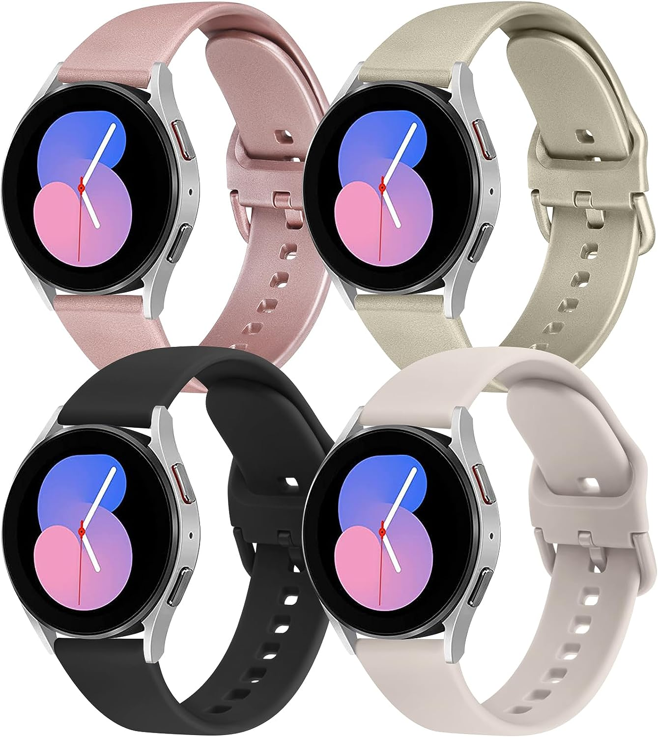 [4 Pack] Sport Bands for Samsung Galaxy Watch 5/6/4/3 40Mm 44Mm, 20Mm Adjustable Soft Strap Replacement for Women Men