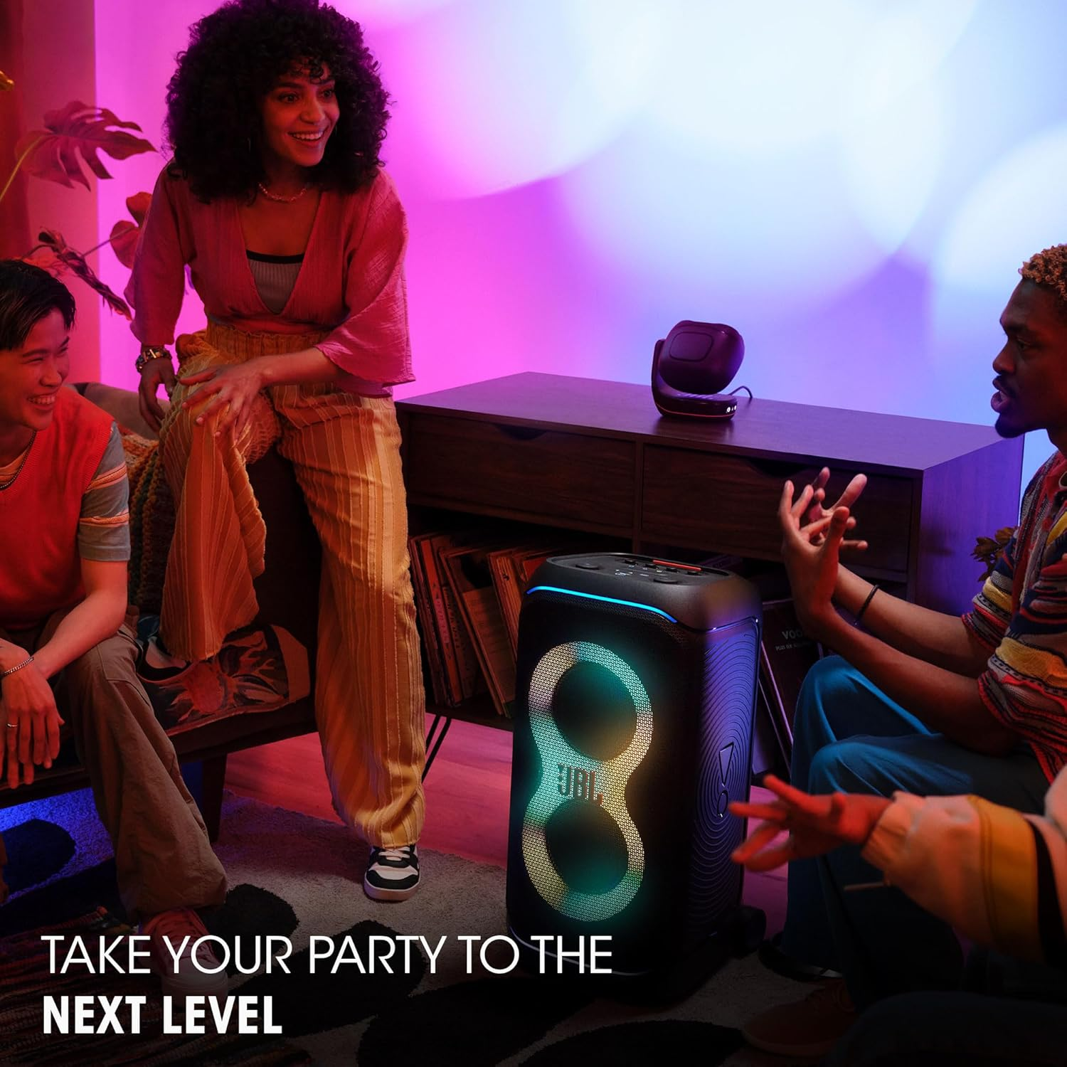 JBL Partylight Beam, Take Your Party to the Next Level, Room-Filling Party Atmosphere, Choreographed Lightshow, Built-In Mic with a Music Detection Algorithm, Match Your Energy, Black image number 3