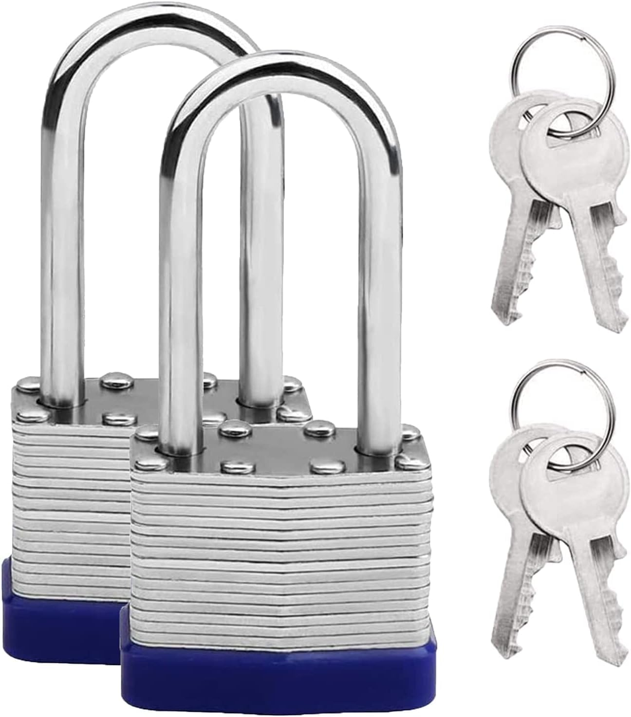 2 Pack Padlock with Keys, Betterjonny 40Mm Long Shackle Padlocks Outdoor Heavy Duty Pad Lock Weatherproof Locks Laminated Steel for Gym Locker School Garage Fence Shed image number 2