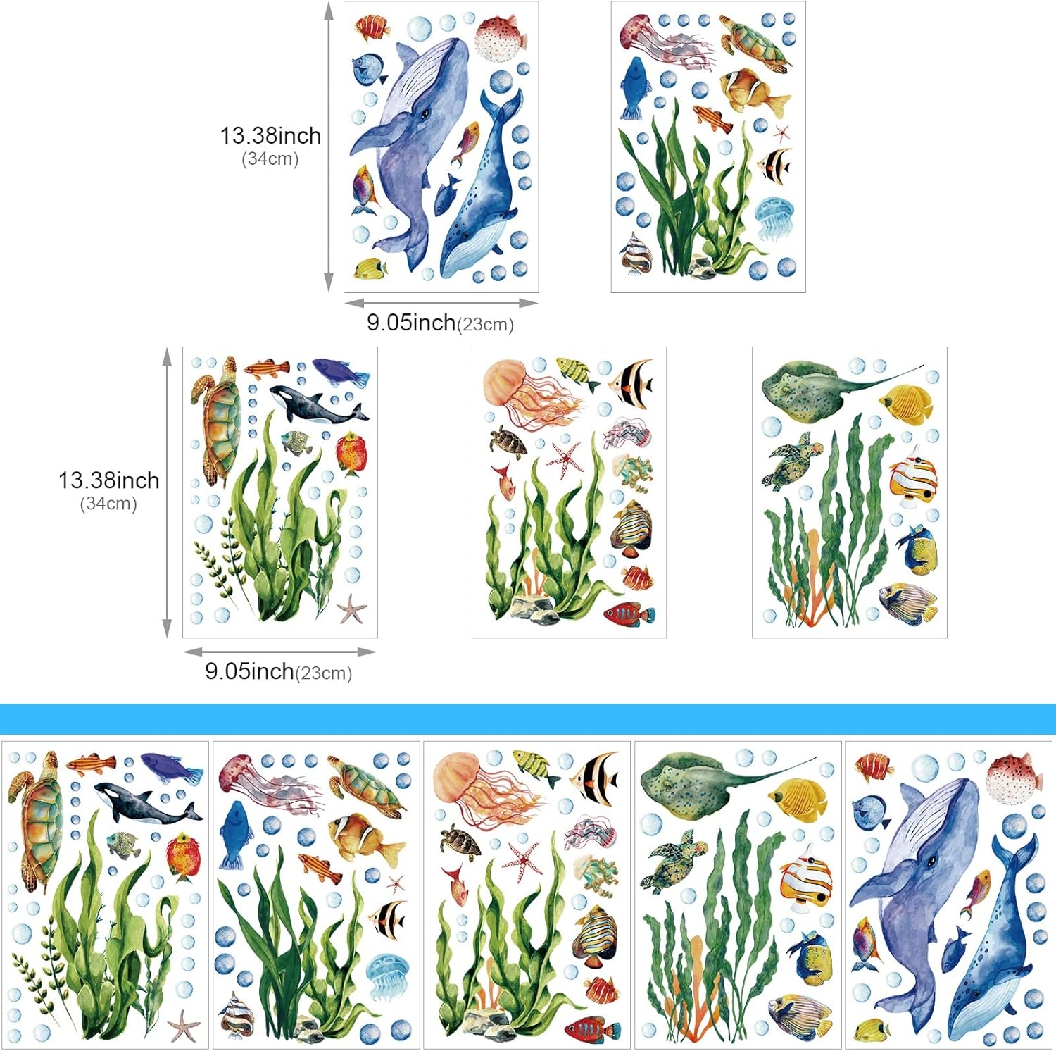 Glow in the Dark under the Sea Wall Decals Glowing Ocean World Themed Wall Stickers Sea Turtle Seaweed Jellyfish Removable Wall Decor for Bathroom Bedroom Nursery Toddler Kids Boys Girls Room image number 2