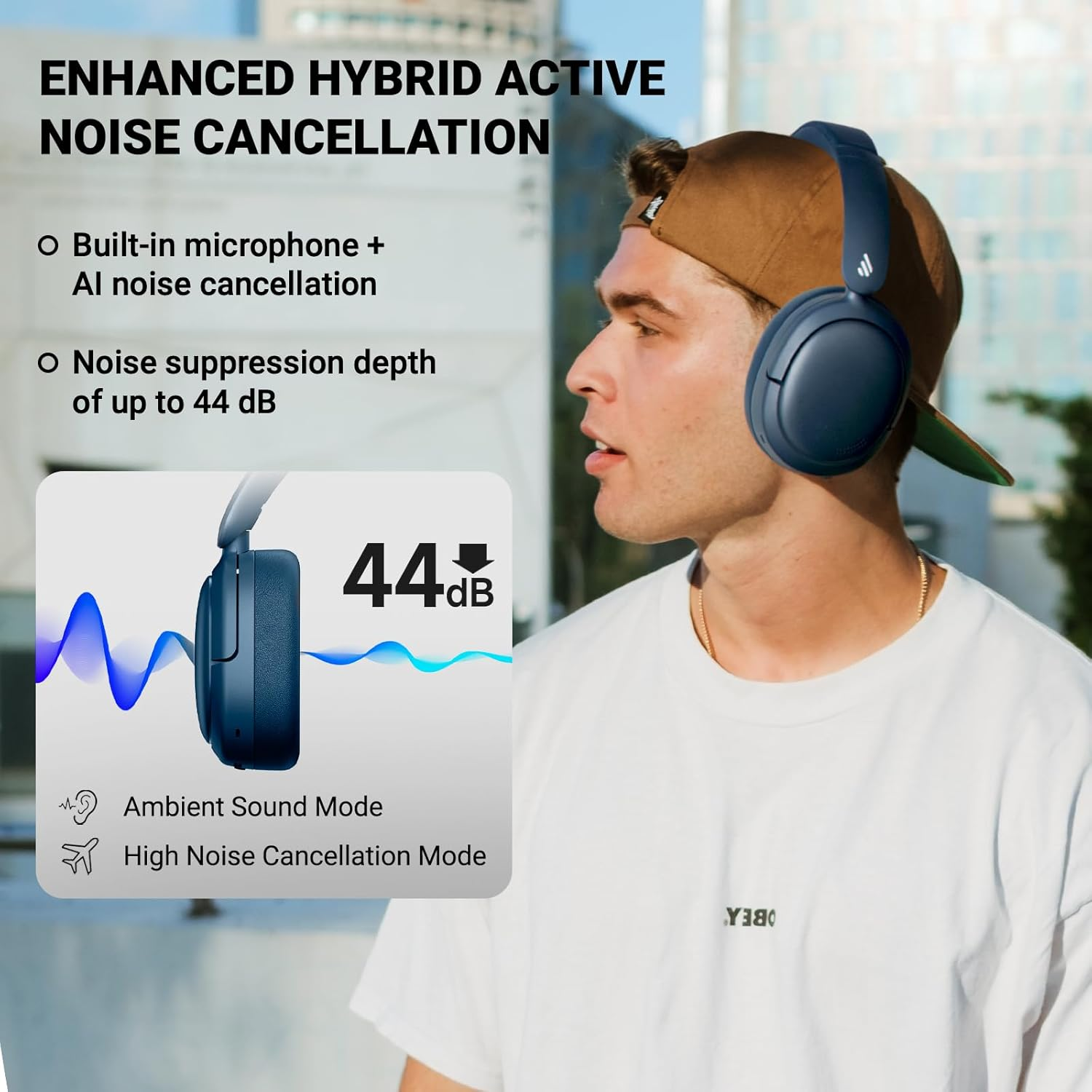 Edifier V80 Headphones Wireless Hybrid Active Noise Cancelling Over-Ear Bluetooth Earphones, Wired Hi-Res Audio, 45H Playtime, Fast Charging - Ivory image number 7