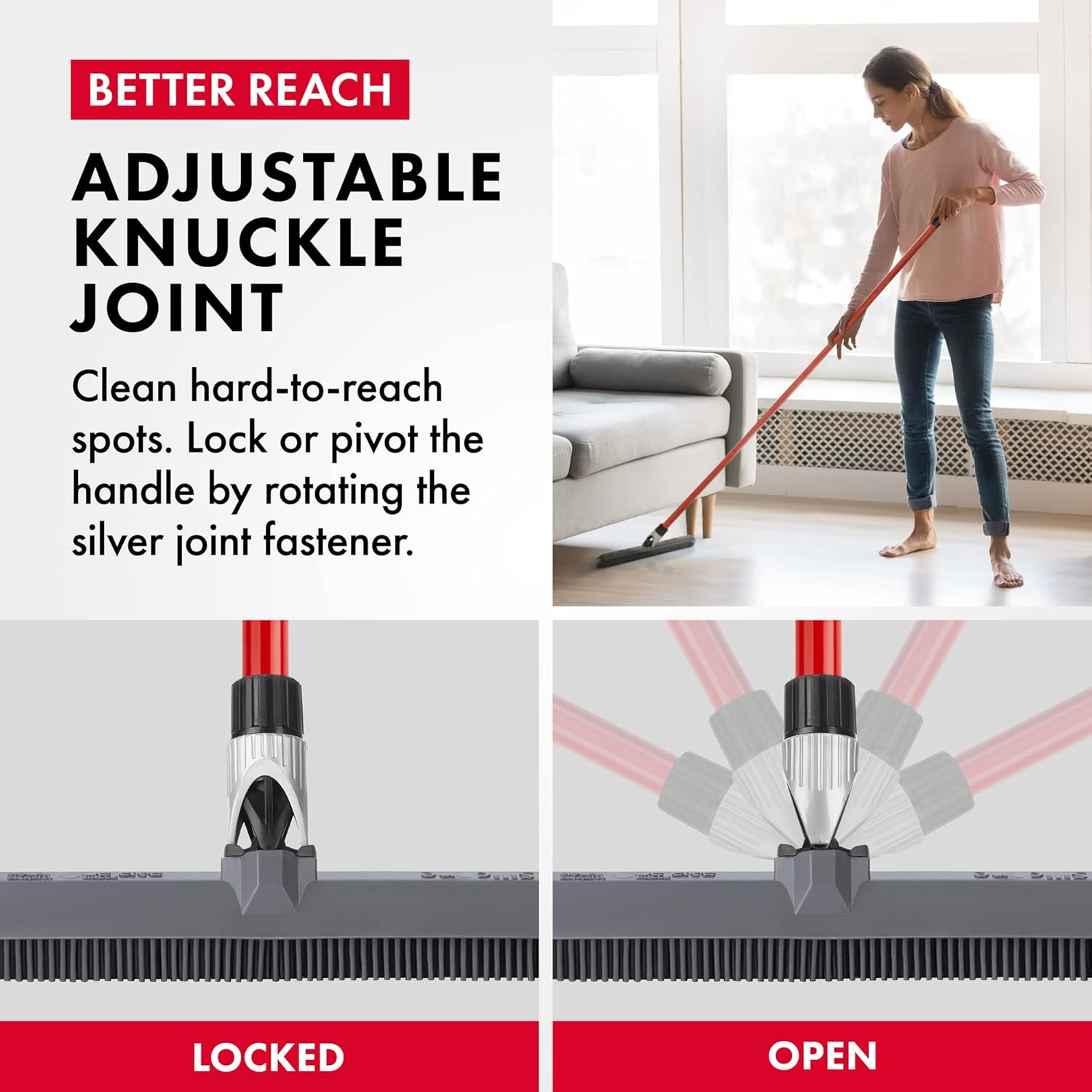 Tyroler Bright Tools Silicone Broom & Squeegee 40Cm - 100% Silicone, Long 4 Parts Handle 140 Cm, Best for Pet & Human Hair, Indoor, Outdoor, Carpets, Decks, Floor. Water Resistant & Washable image number 3