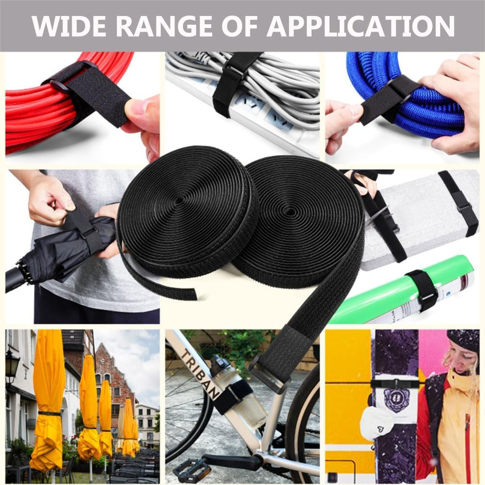 Reelau 5M Hook and Loop Cable Straps 5CM Wide Fastening Securing Straps, Adjustable Cable Ties, Free Cut Length, Securing Cord Ties with 20 Buckles for Organizer or Storage image number 1