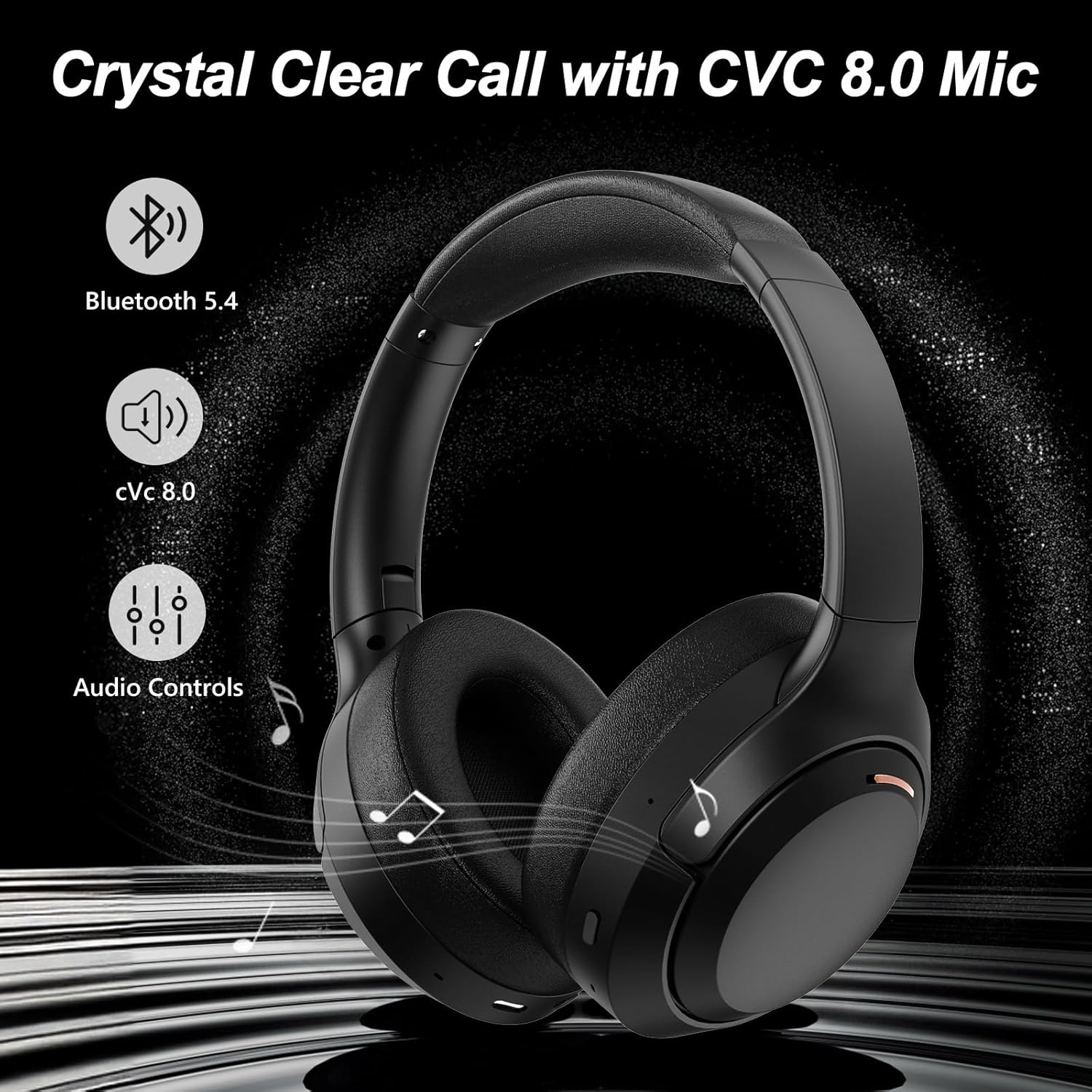 Hybrid Active Noise Cancelling Headphones, Bluetooth 5.4 Earphones, Wireless Headset, 60H Playtime, ANC Mode with 35Db Noise Reduce, Hi-Fi Audio Sound, CVC 8.0 Mic, USB-C Charge, Protein Skin Ear Cups image number 3