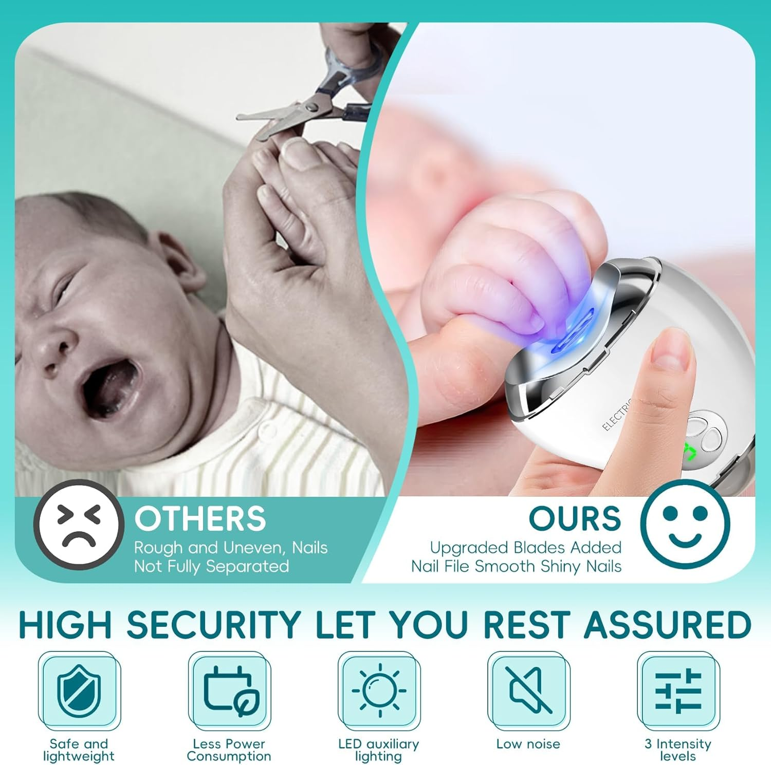 Electric Nail File for Thick Nails: Rechargeable Toe Nail Cutter with 3-Speed, LED Light & Safety Guard, Gentle for Seniors and Children (Black) - Orange image number 5