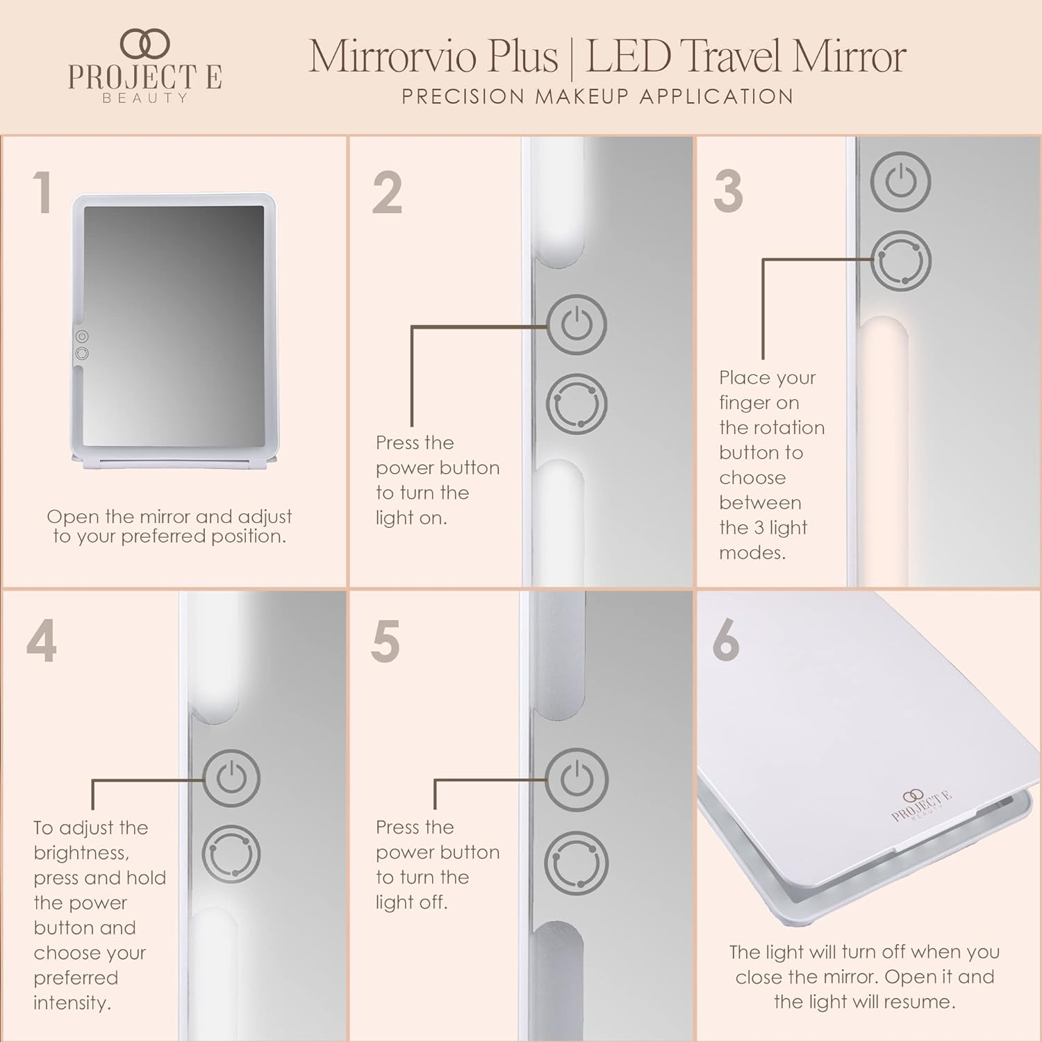 Project E Beauty Mirrorvio plus LED Travel Mirror Lighted Makeup Mirror with 1X 3X 5X Magnification | Rechargeable Vanity Mirror for Desk | 3 Lighting Modes | (1X 3X 5X Magnification) image number 6