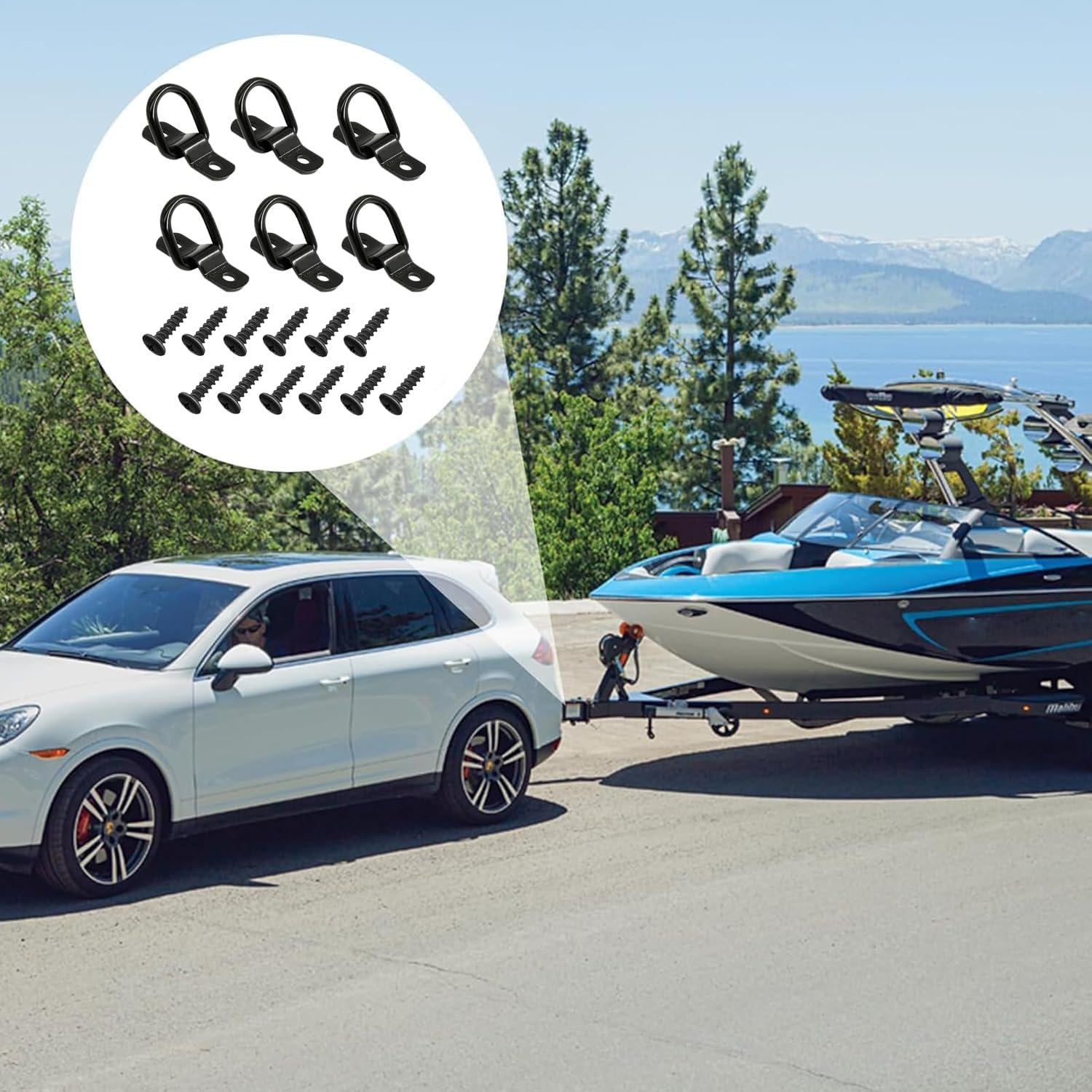 Xinghonyac 6 Pcs Heavy Duty Steel D Rings Tie down Anchors, 1/4" D Lashing Ring Cargo Tie down Anchors, 2400 Pound Capacity D Rings Heavy Duty Trailer Tie Downs for Trucks RV Camper Van Boats image number 2