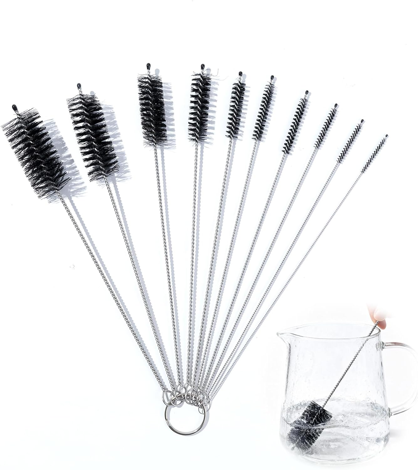 10-Piece Cleaning Brush Set for Bottles & Straws, Multi-Size Tube Cleaner with Stainless Steel Nylon Bristles, Deep Clean for Baby Bottles, Reusable Cups & Hard-To-Reach Areas image number 1