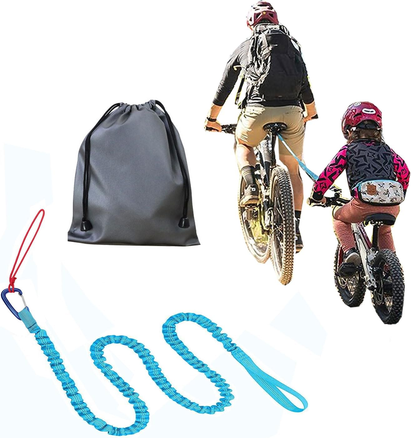 Bicycle Tow Rope, 3 Meters Elastic Bike Tow Strap with Hook, MTB Stretch Bungee Tow Rope, Cycling Pull Strap, Portable Bike Tow Leash Belt, Reflective Traction Cord for Mountain Bike Going Uphill image number 1