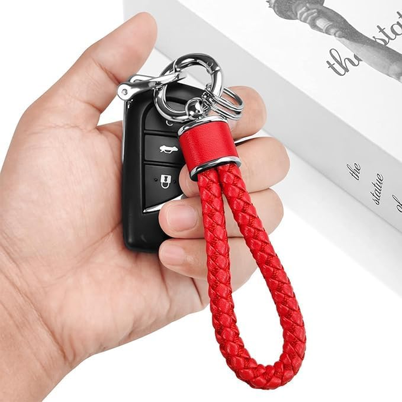 Leather Weave Keychain Suit for Car Keychain Keyring Present Woman ，With 360 Degree Rotatable D-Ring