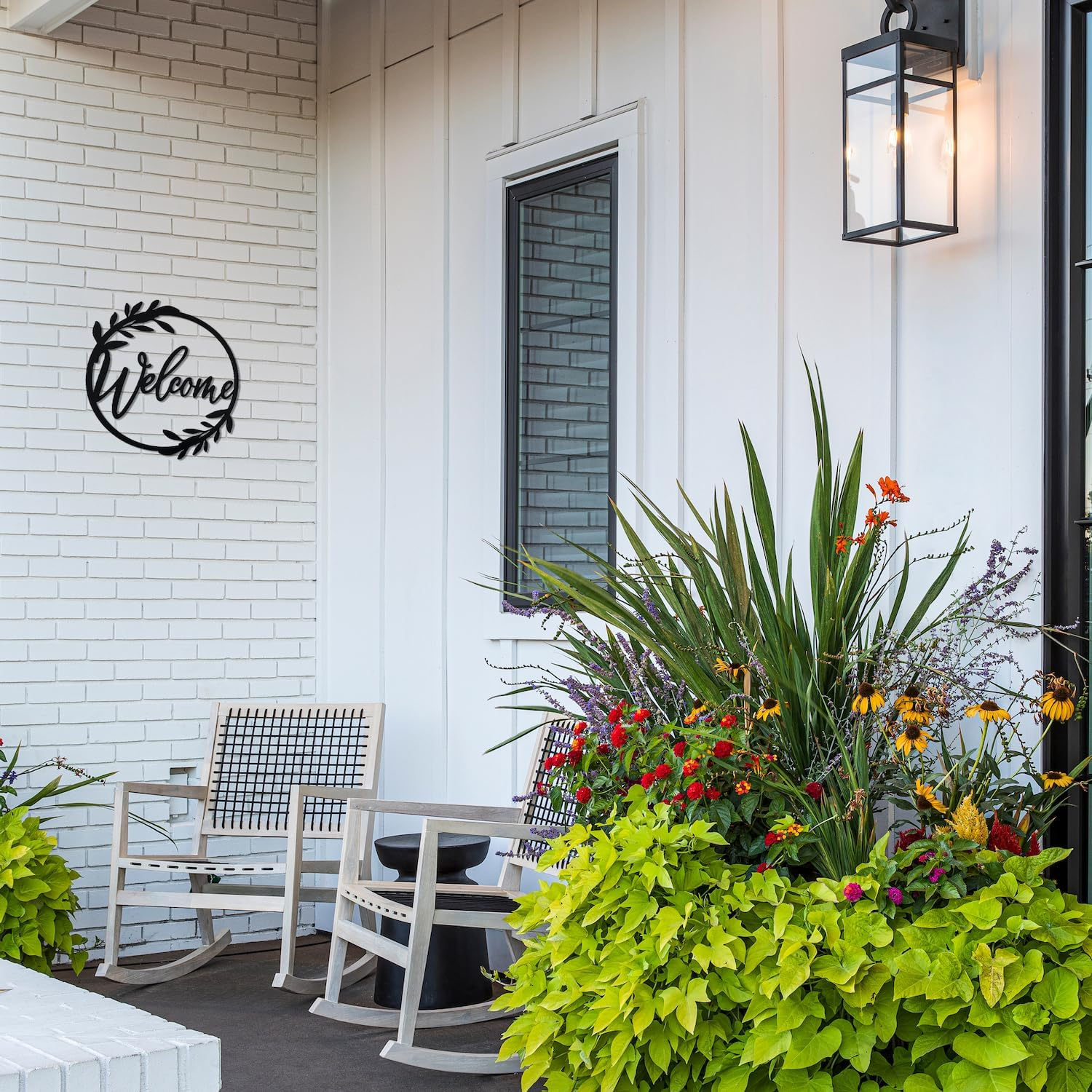 Metal Welcome Sign for Front Door - Large 13.5 Inch Black Wall Decor - Indoor Outdoor Home Decor Perfect for Front Porch, Living Room, and Kitchen (Wreath Style) image number 4