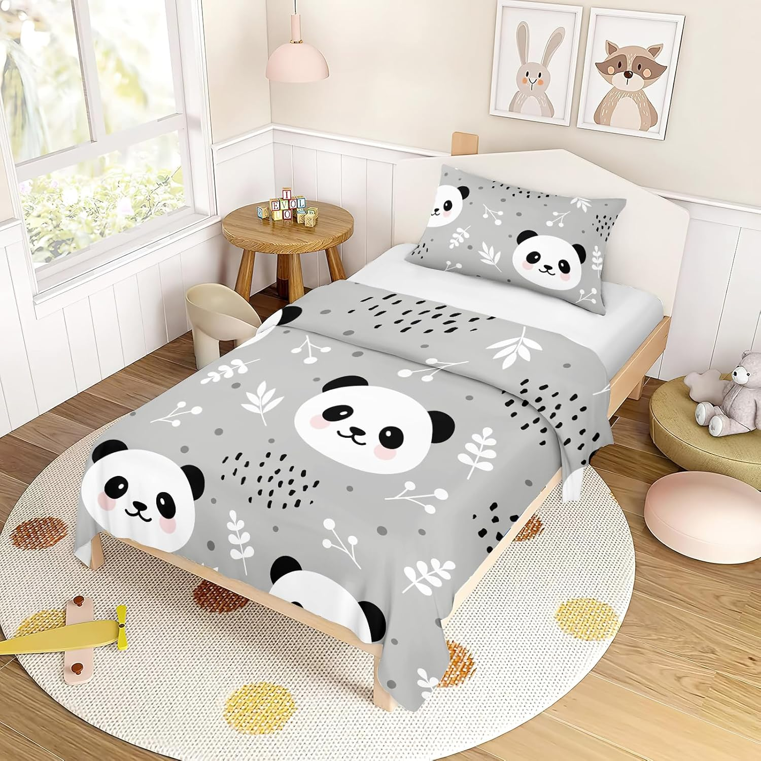 3D Duvet Cover Set for Single Double King Bed, Morbuy Cartoon Animal Printed Bedding Sets Boy Girl Bedroom Microfiber Duvet Set Quilt Case with Pillowcases (Bamboo Panda,180X220Cm)