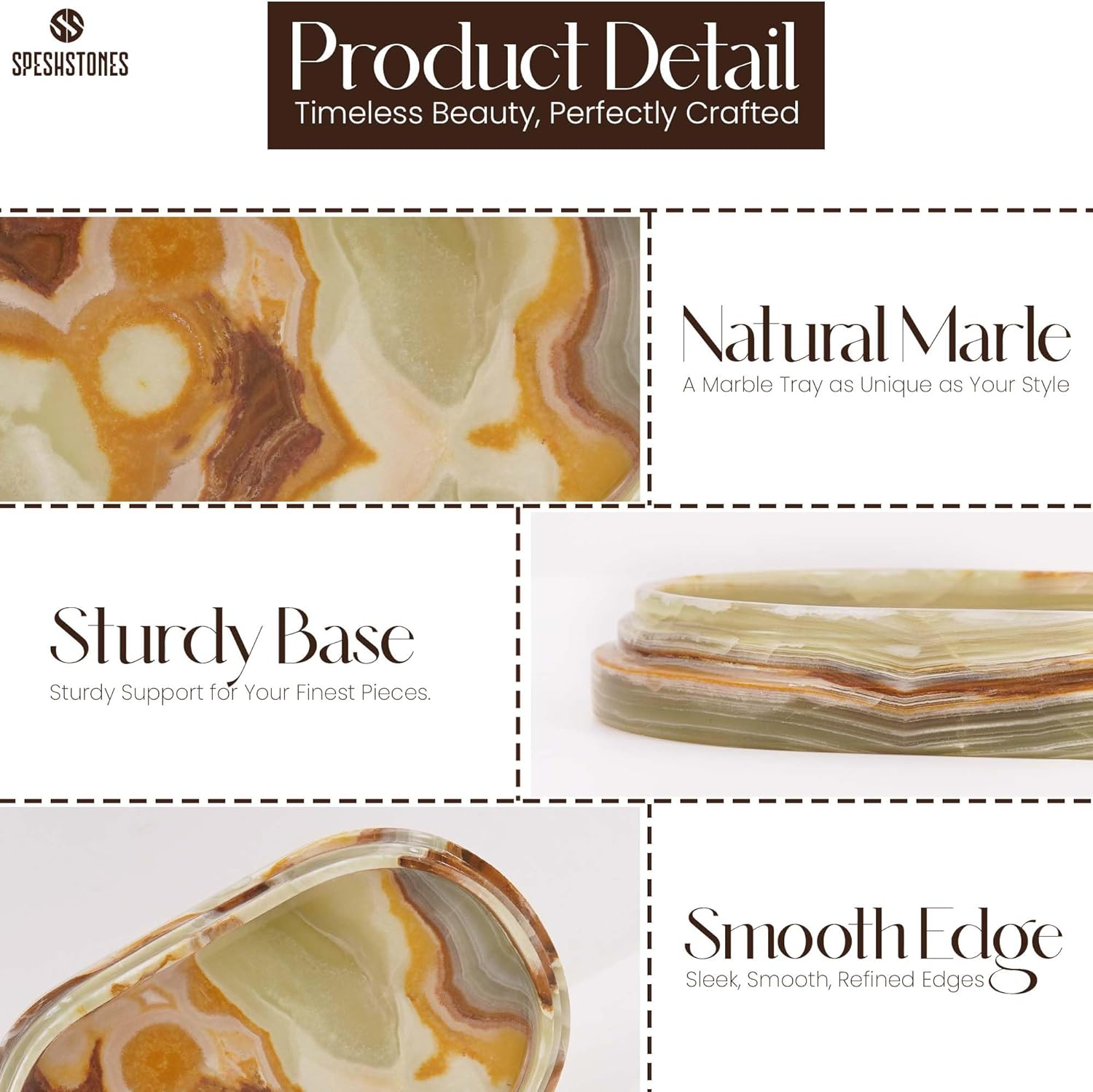 Marble Vanity Tray 9.75 Inch Green Handmade Oval Food Tray for Kitchen Countertop, Ideal Decorative Stone Trays for Perfume, Jewelry - Coffee Table Centerpieces for Dining Room image number 4