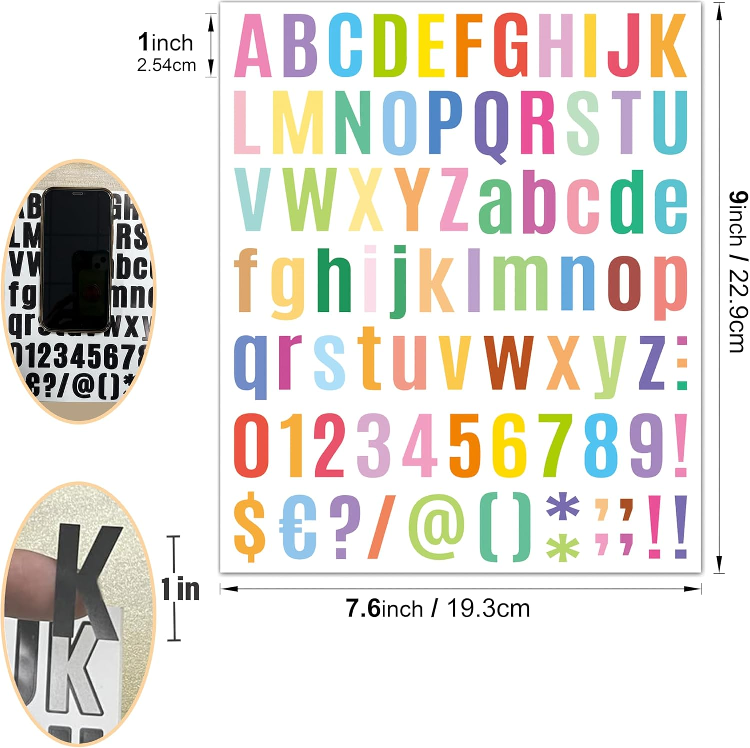 980 Pcs 12 Sheets Vinyl Letter Stickers Small 1 Inch, Colorful Number Stickers Self-Adhesive Waterproof Alphabet Stickers 1" for Mailbox, Bulletin Board, Water Bottles, Scrapbook, DIY (Multi-Colors) image number 2