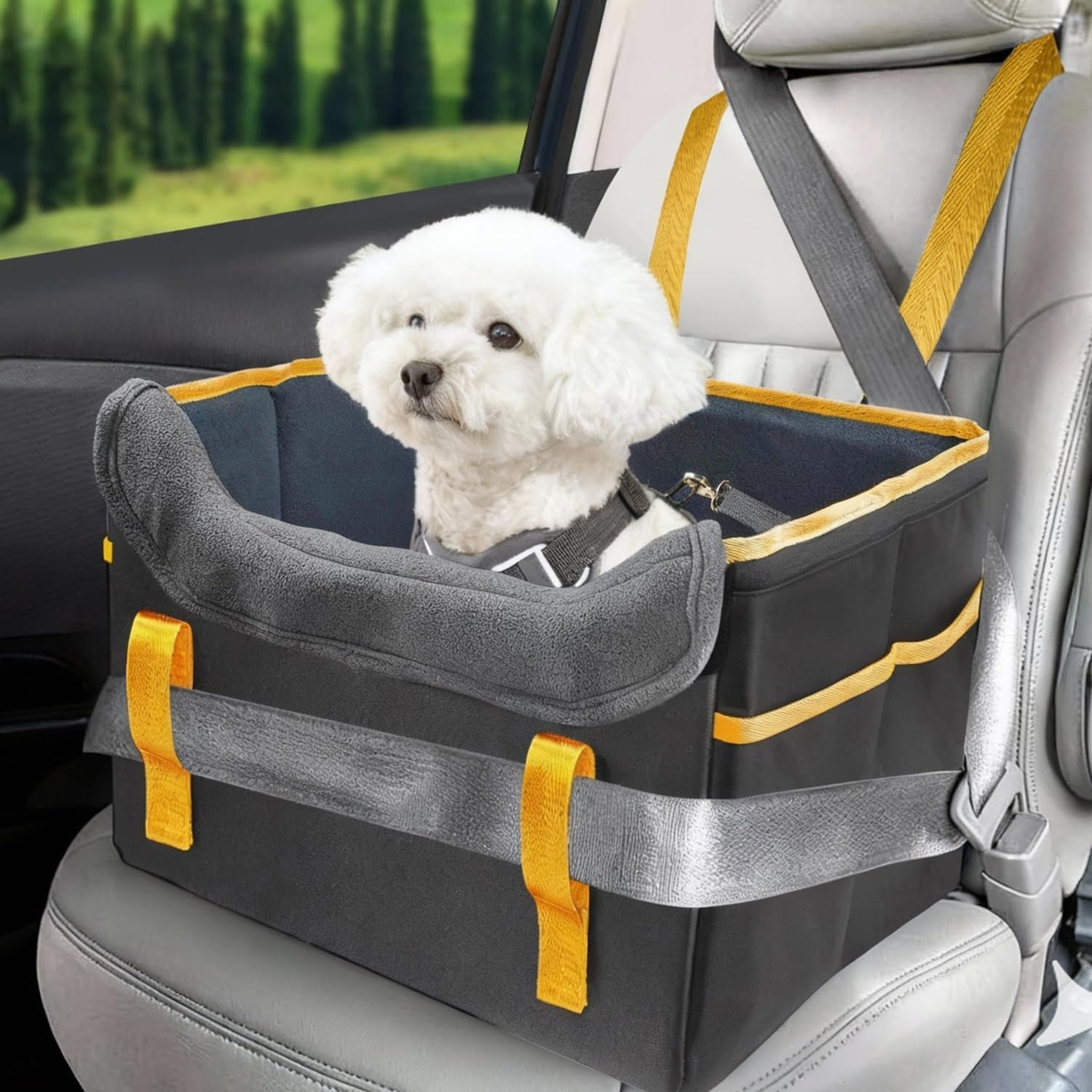 Dog Car Seat for Small Dogs, Fuzzy Dog Car Seat up to 25Lbs Stable, Waterproof, Foldable with Clip-On Safety Leash, Pet Booster Seat Suitable for Front and Rear Seats image number 6