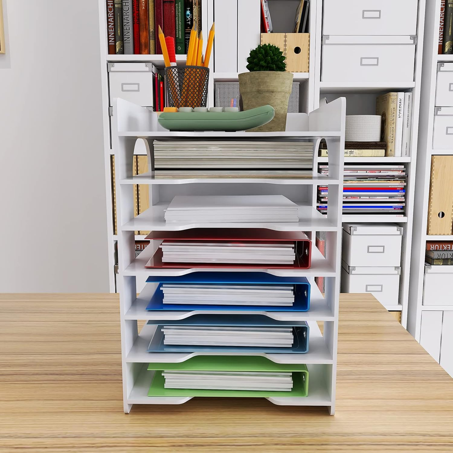 Natwind Office Desk Document File Organizer A4 File Holder Desktop Accessories Organizer Paper Letter Hard Copy Document Storage Rack (7-Tier) image number 1
