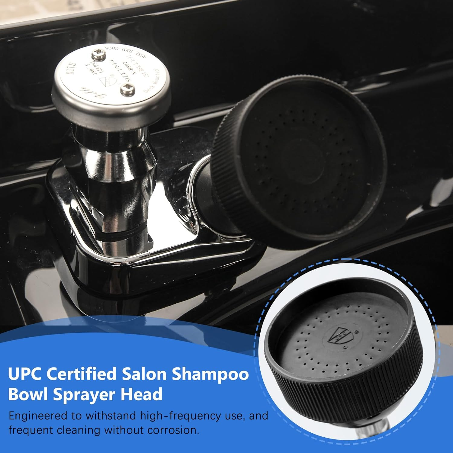 ZKDAUSDO 2 Pack UPC Certified Salon Shampoo Bowl Sprayer Head Hose Kit - 1/4" Thread to Attach Shampoo Bowl Faucet for Barber Shop Spa, Black Rubber Salon Sink Shampoo Bowl Hose Replacement Part image number 3