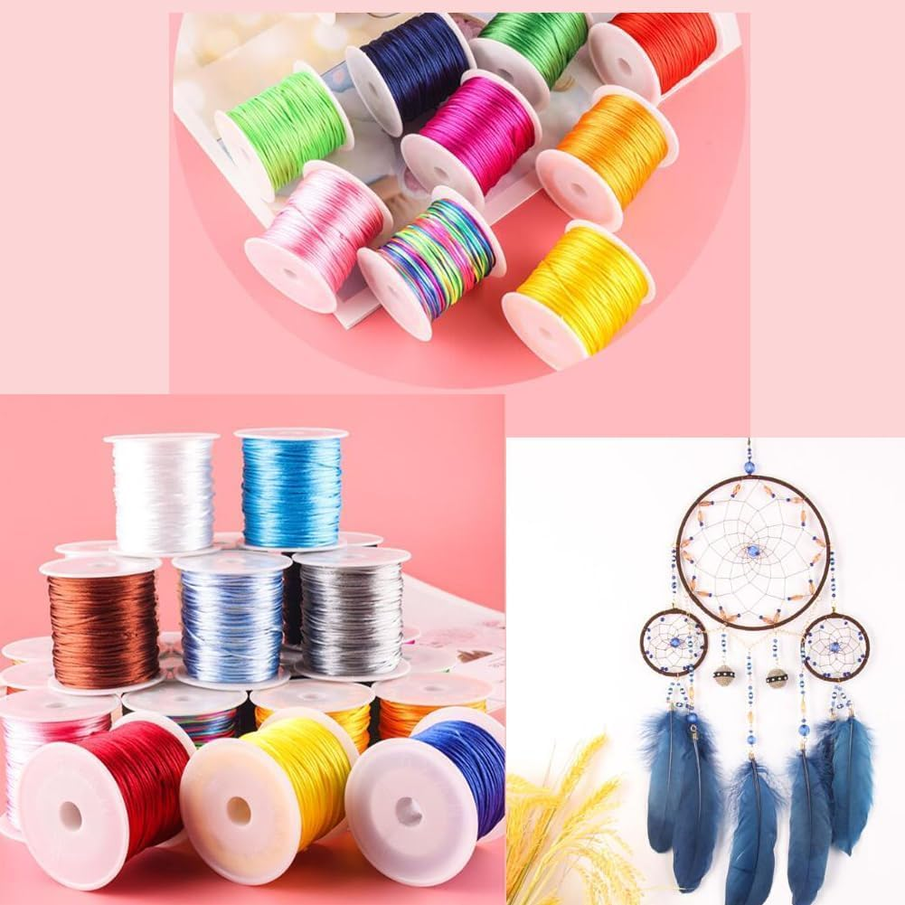 1.5Mm Nylon String for Bracelets, Betterjonny 15 Rolls 630Yards Satin Rattail Silk Chinese Knotting Cord Silky Nylon Beading String Thread for Kumihimo Macrame Jewelry Making Friendship Bracelets image number 4
