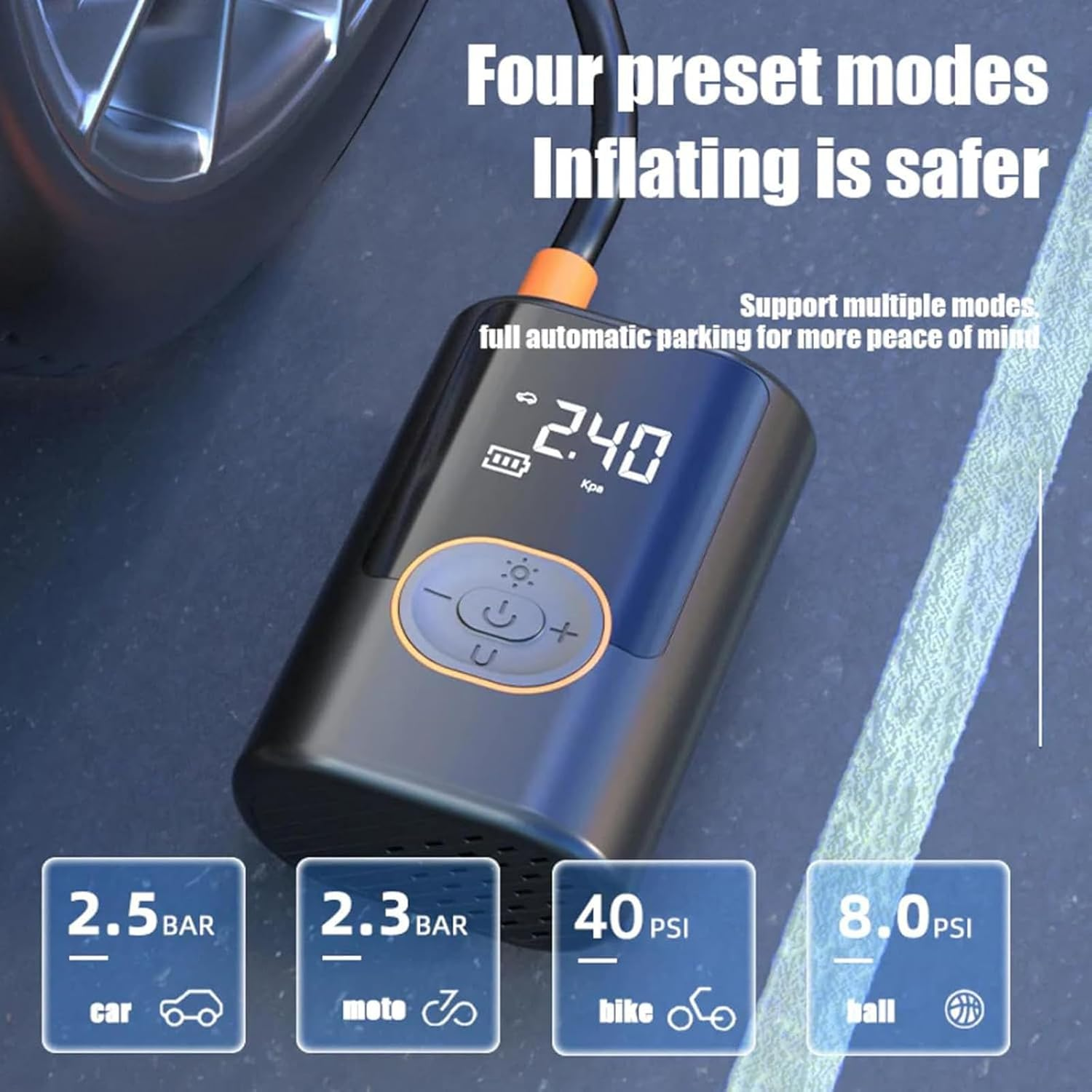 Aircore S1 &ndash; Smart Portable Tire Inflator | Wireless Wired Power Bank, 150 Psi Air Pump, Portable Mini Air Pump Suitbable for Car, Motorcycle, with USB Power Bank & Led Light image number 5