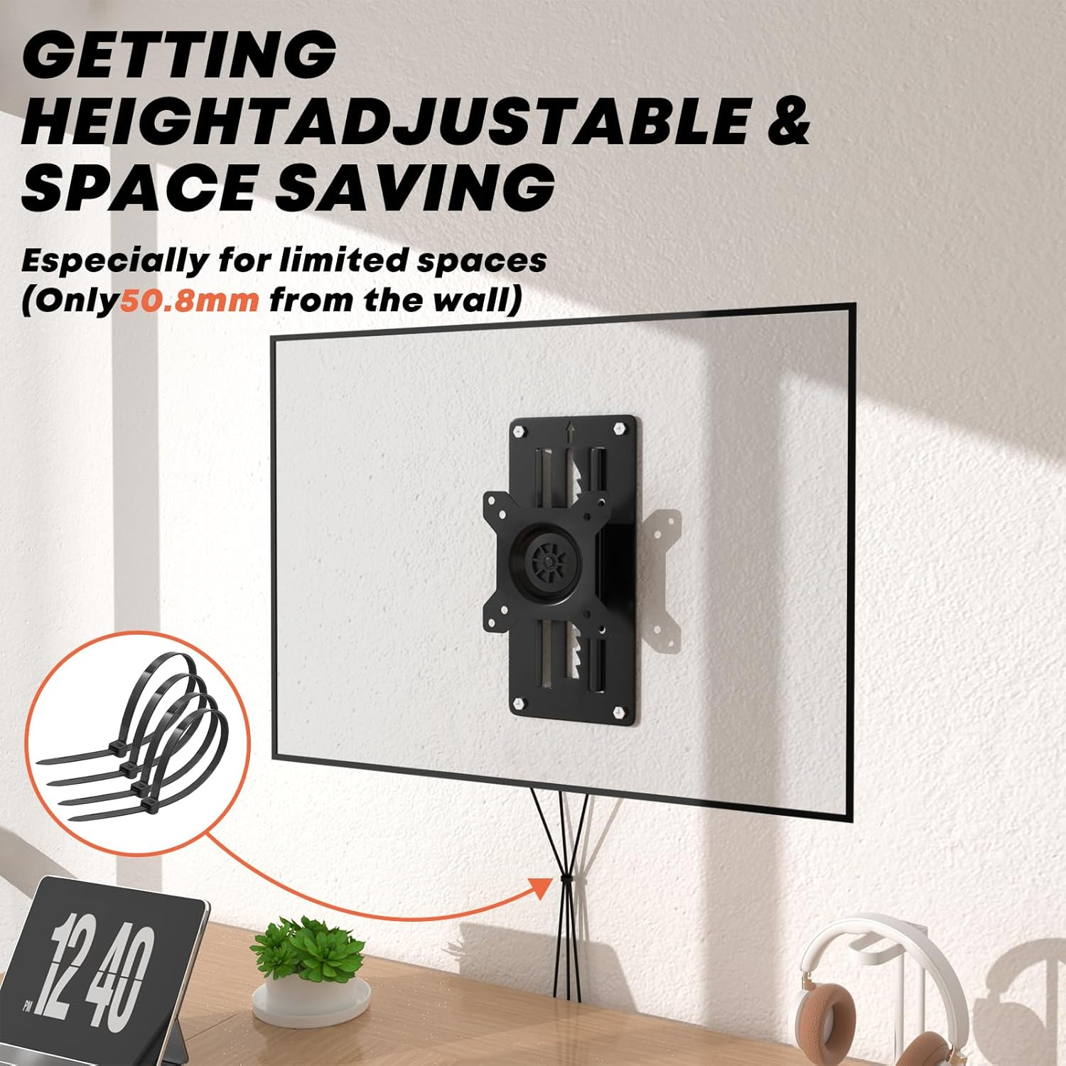 Height Adjustable Monitor Wall Mount Bracket for Most 13-35 Inch Screens,Full Motion&Ultra Slim Single Monitor Mount with VESA 75X75/100X100Mm up to 22Lbs,Black