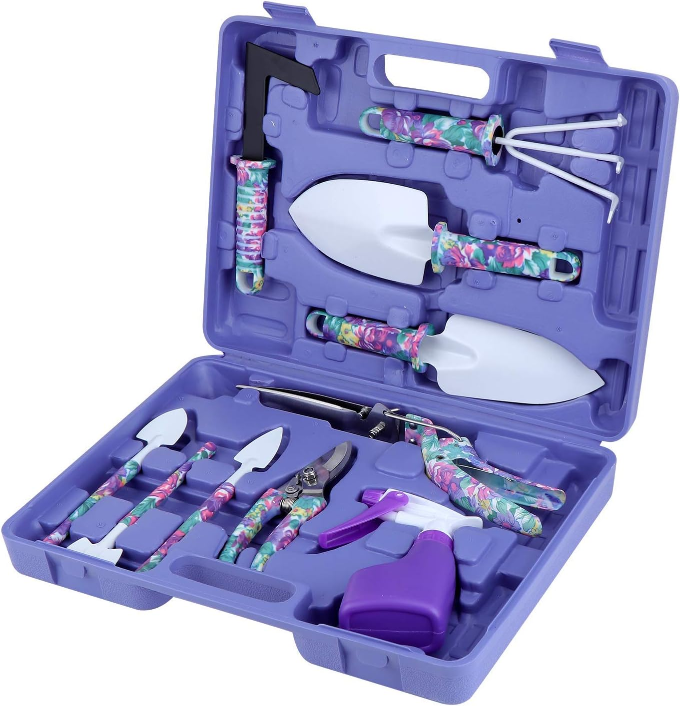 Coolty 5 Pieces Garden Tools Set, Ergonomic Handle Gardening Work Set with Purple Floral Print, Gardening and Planting Kit with Storage Case for Gardening Lovers image number 1