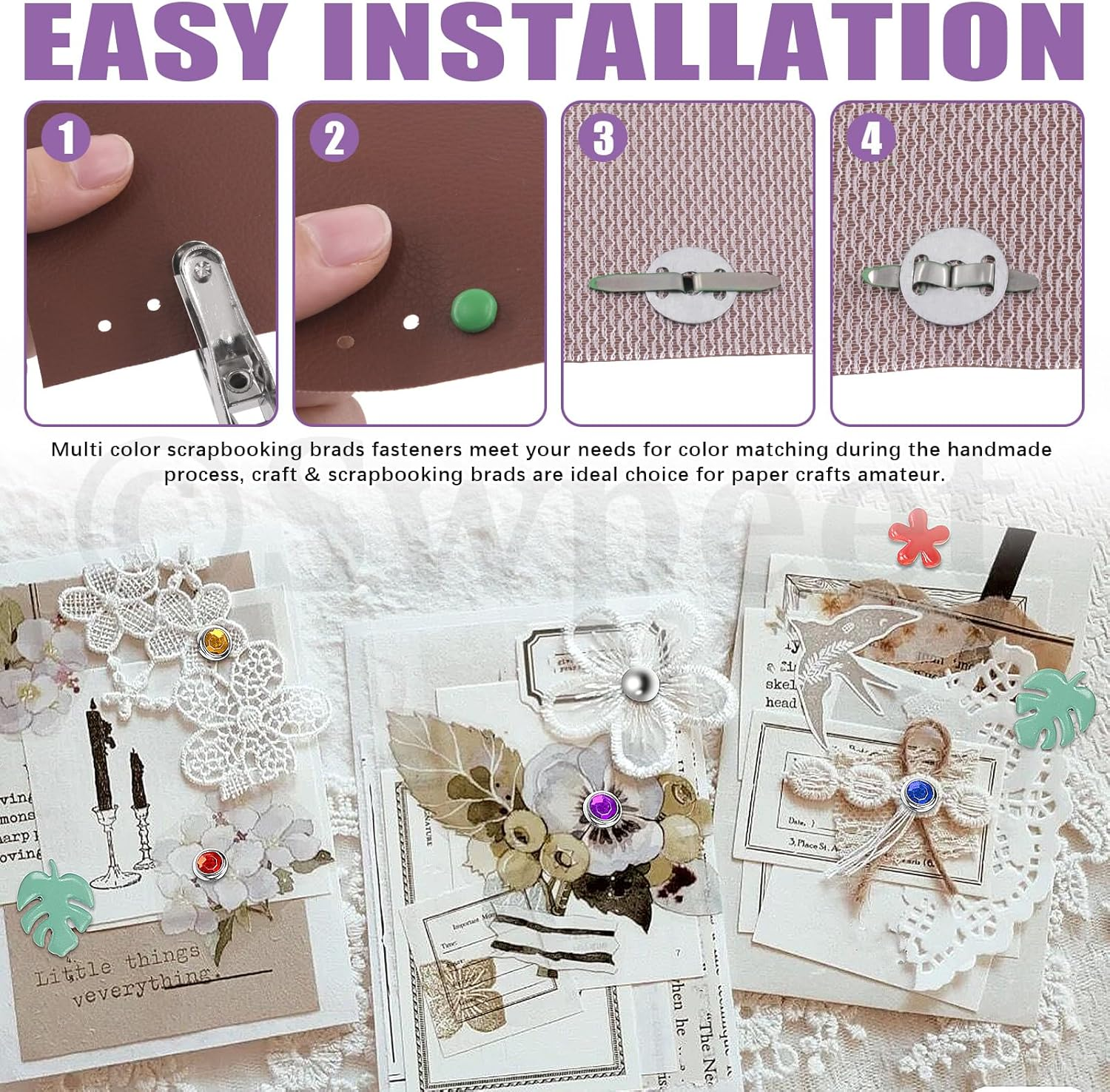 Swpeet 240 Sets 9 Styles and 5 Sizes Multicolor Split Pins Mini Brads Metal Brad with Hole Punch Assortment Kit, Metal Paper Brass Paper Fasteners Pastel Brads for Scrapbooking and Clothing Shoes image number 4