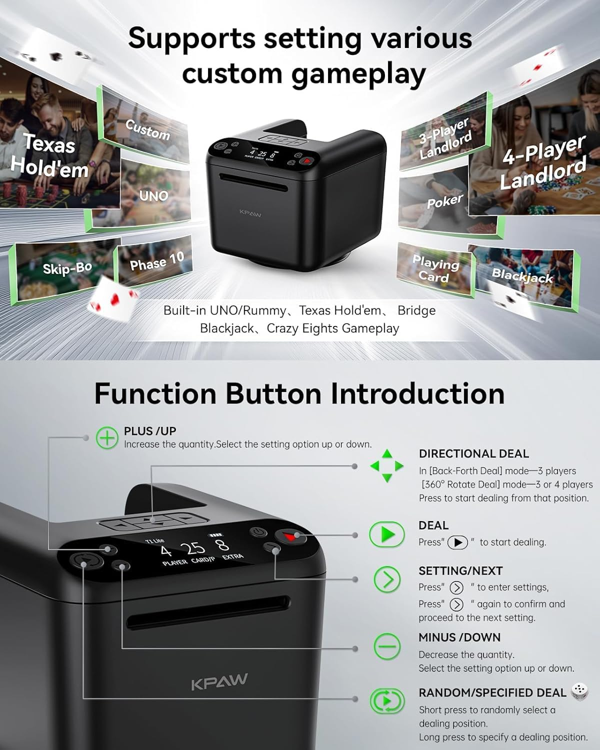 Automatic Card Dealer Machine- 3 Decks Capacity,With 4 Drawing Remotes,Adjustable for 1-12 Players,360&deg; 180&deg; Rotation, Supports Multiple Card Sizes Including Poker, Mahjong, Bridge, and Standard Cards image number 6